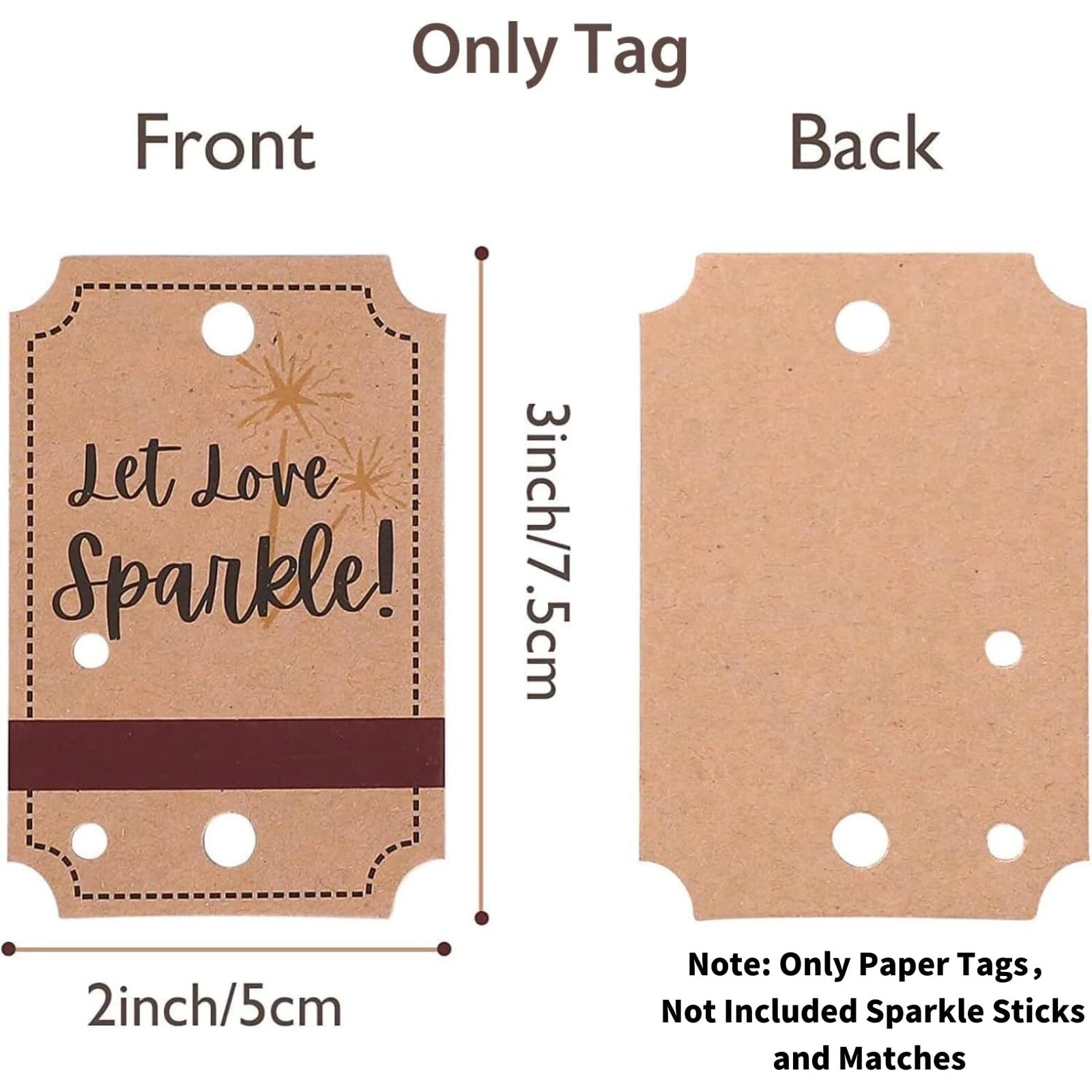 100Pcs Kraft Wedding Send-Off Tags With Built-In Match Striker, Rustic Let Love Sparkle Decor Craft Paper Sleeves For Ceremony Grand Exit, Anniversary, Parties, Graduation Favors, Engagement Event