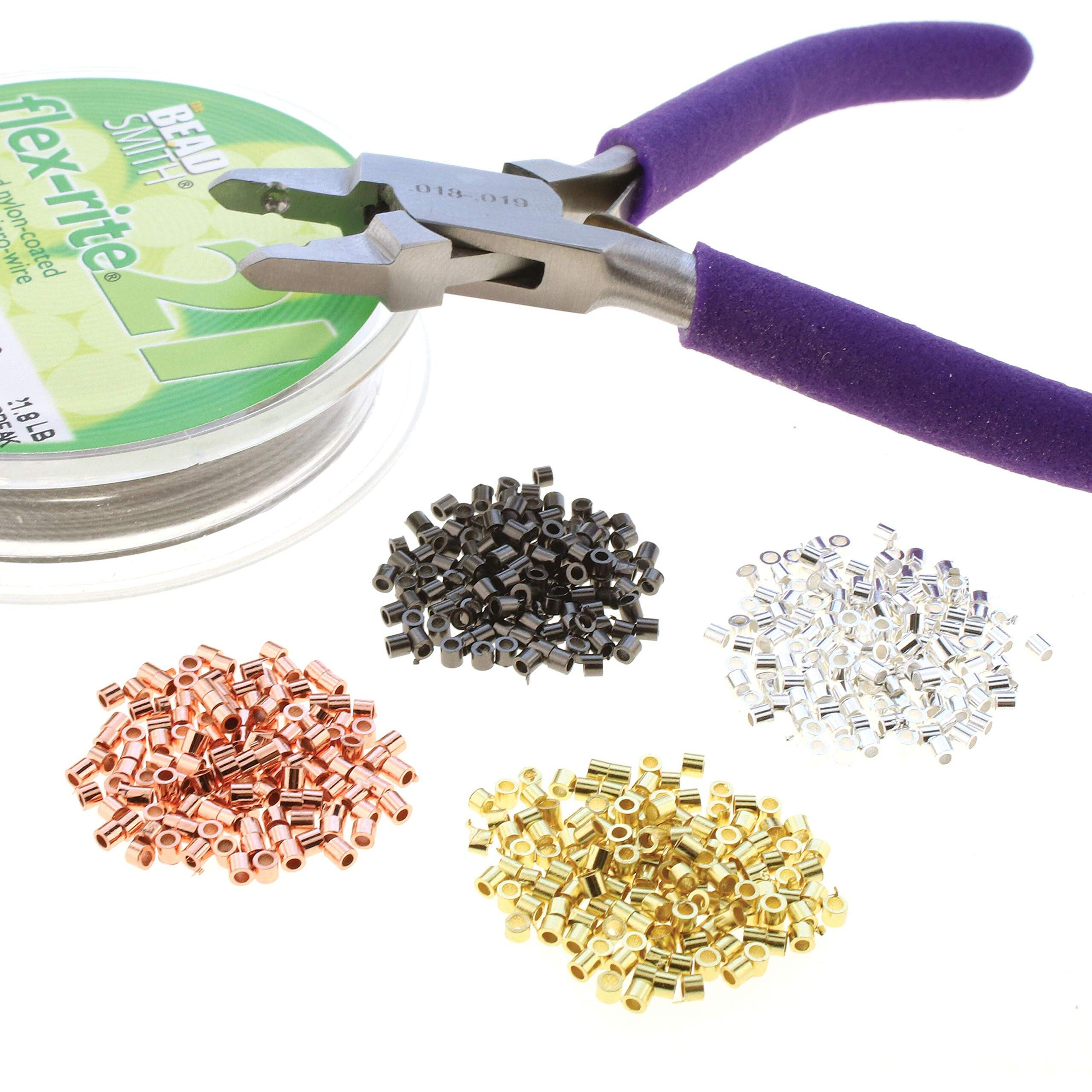 The Beadsmith Magical Crimper Kit, Includes Crimp Forming Pliers, 500 Crimp Tubes, 2X2Mm In Assorted Colors And 21-Strand Flexrite Wire, Create Smooth, Rounded Crimps Every Time, No Sharp Edges