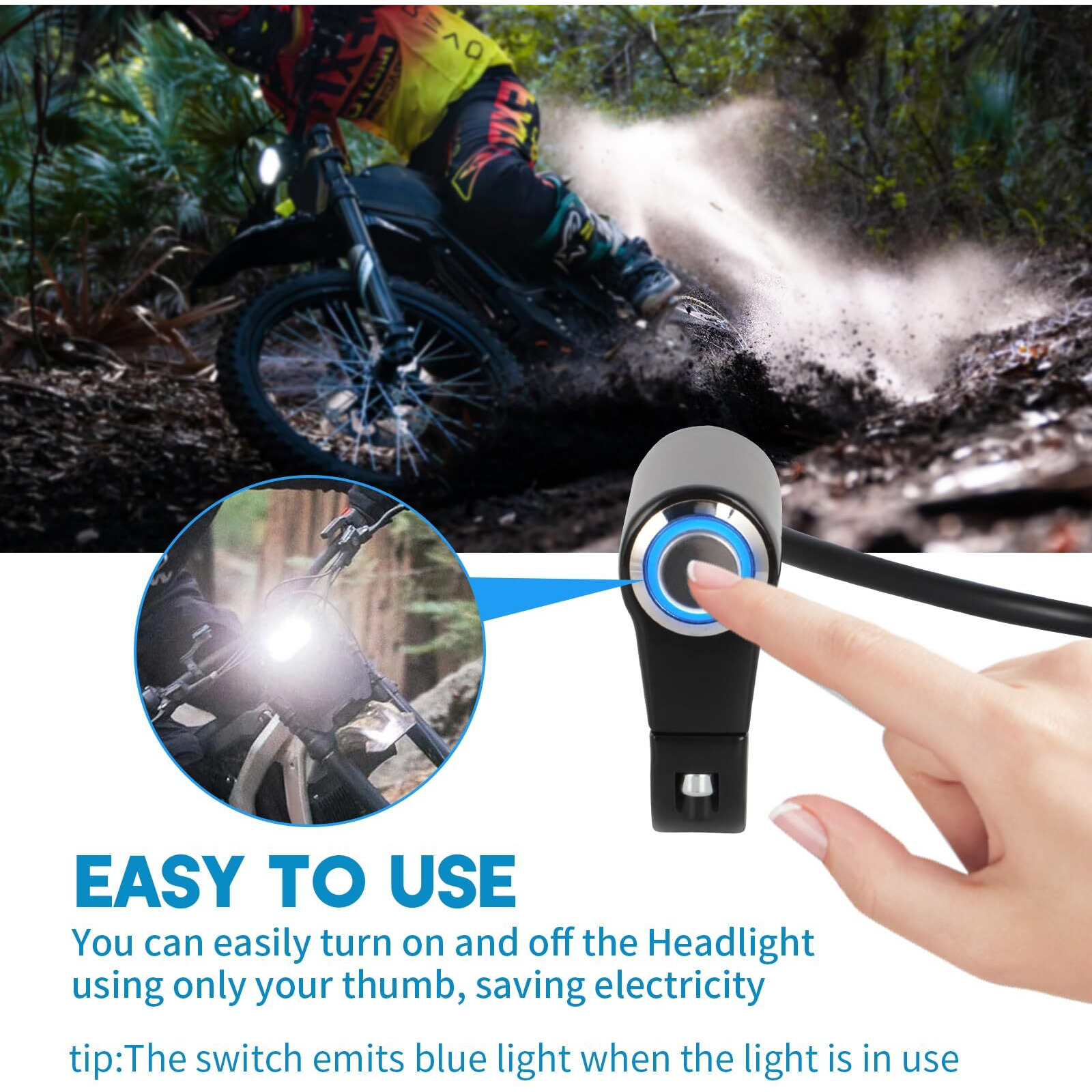 Alpha Rider Headlight Kill Switch Kits For Talaria Sting R Mx4 Plug And Play Help Save Battery With Blue Led Halo And Plugs Headlight On/Off Switch