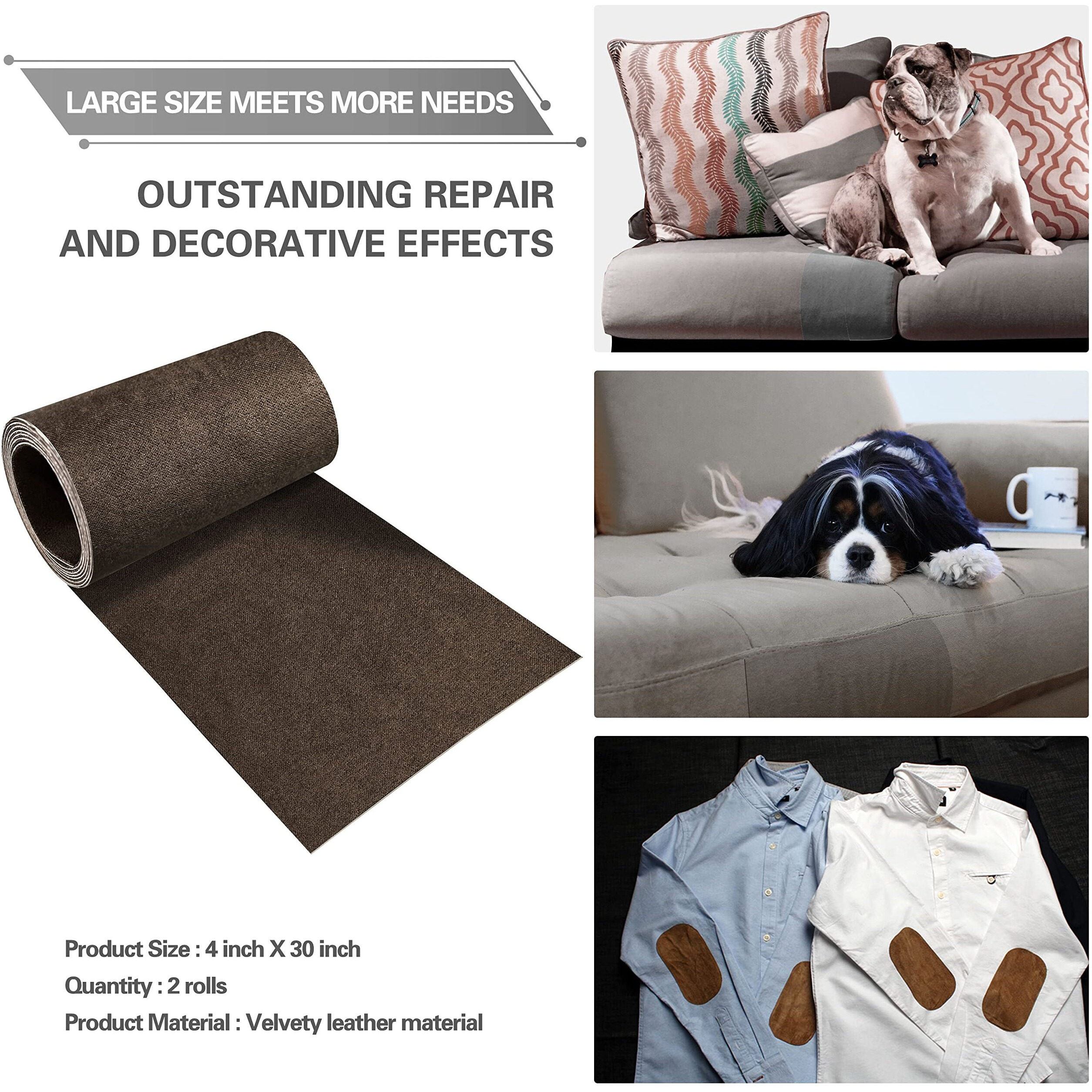 Azobur Rectangular Velvet Repair Patch, Self-Adhesive Flannel Fabric Patch, Multi Colors, Microfiber Patch,Can Be Used To Patch Sofas, Car Seats, Handbags, Jacket Holes And Tears (Dark Brown)