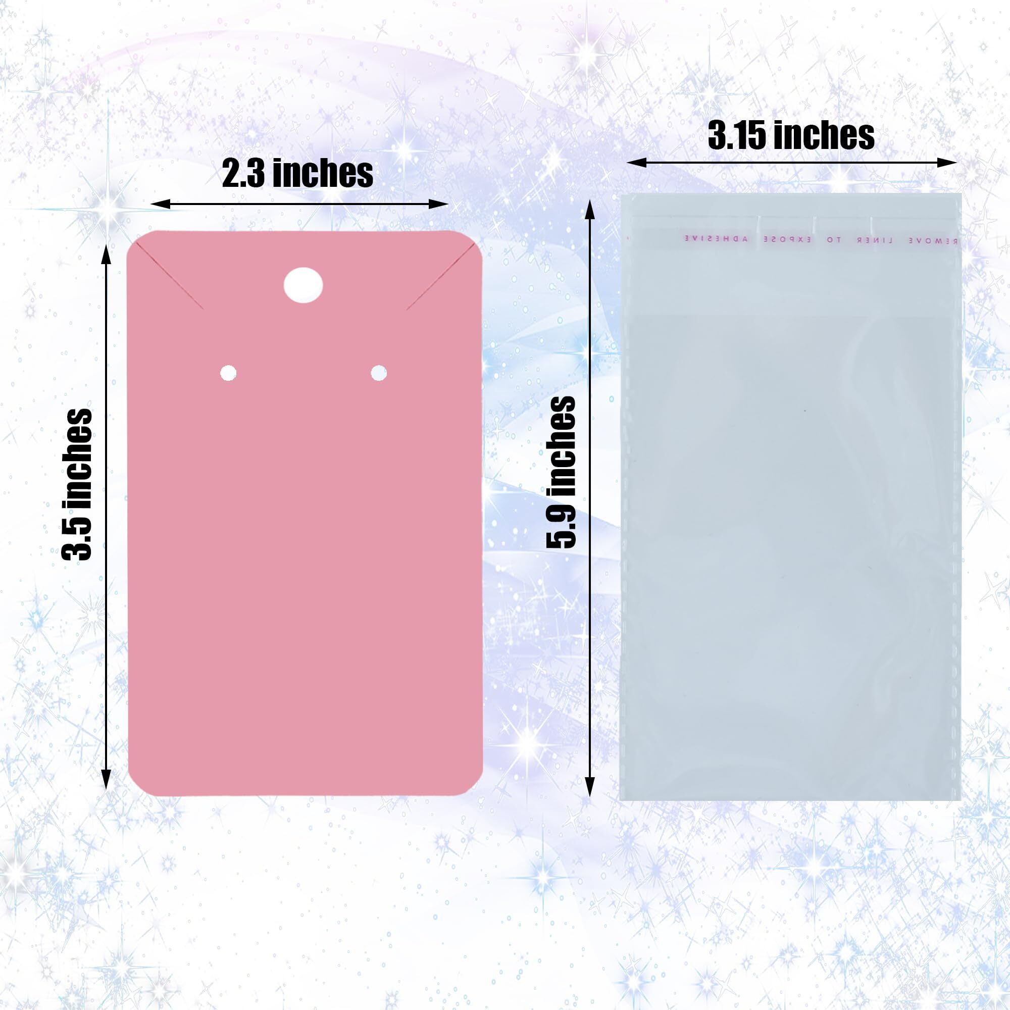 Twavang Pink Earring Cards For Selling Set With 100Pcs Earring Display Cards, 200 Pcs Earring Backs And 100Pcs Jewelry Packaging Bag For Earrings Necklace Jewelry Display (3.5" X 2.3" Inches)
