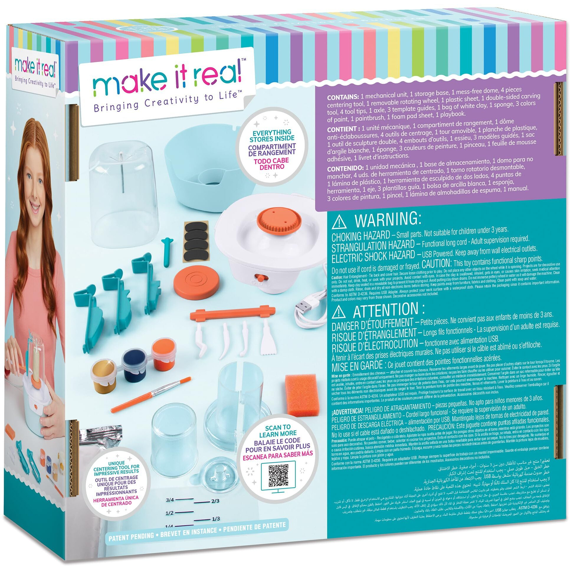 Make It Real Mini Pottery Studio - 26 Pcs Diy Pottery Kit, Mess Free Air Dry Clay, 10 Projects, Tweens, Girls & Kids Ages 8+