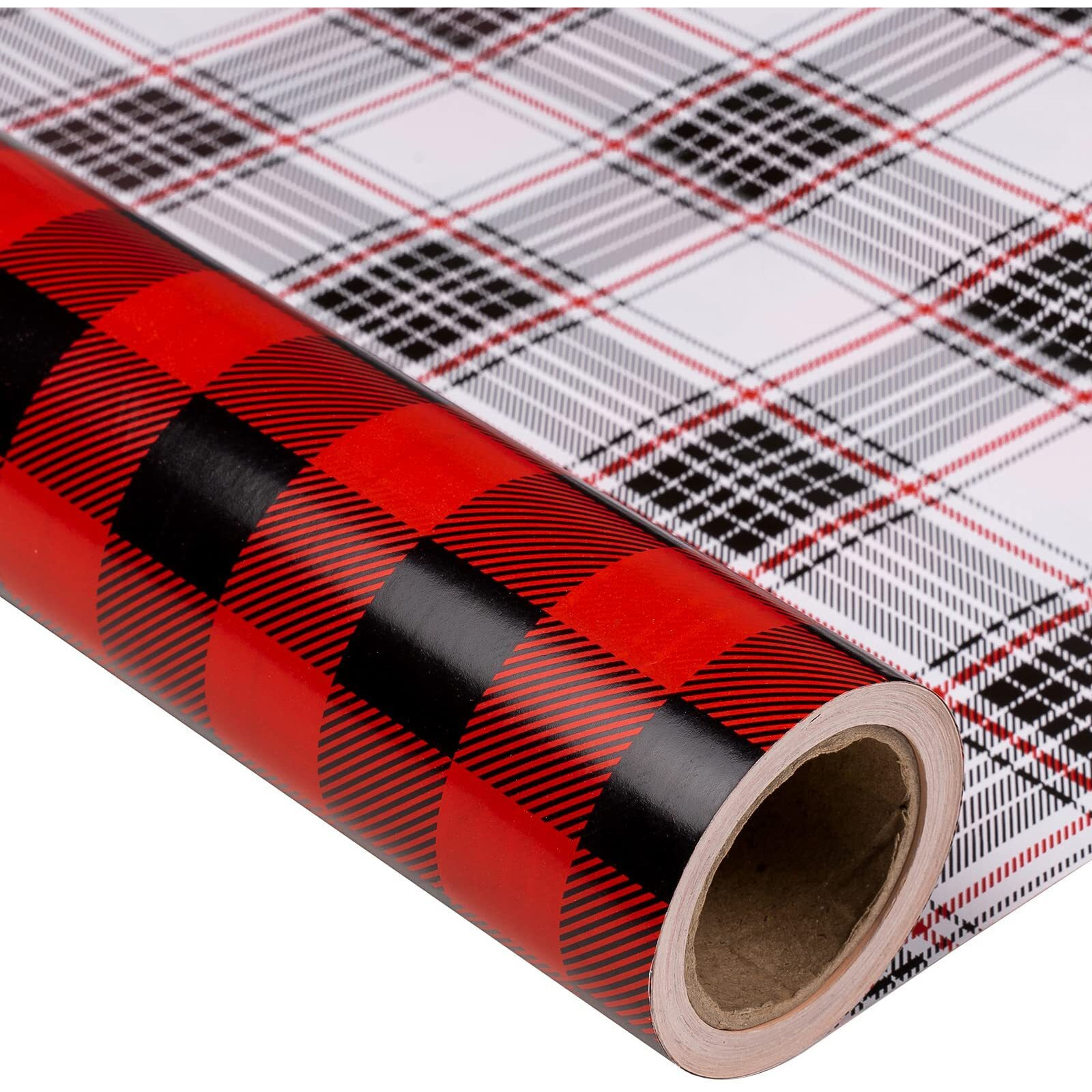 Maypluss Christmas Reversible Wrapping Paper - Mini Roll - 17 Inch X 32.8 Feet - Red Black Buffalo Plaid Patterns (47.3 Sq.Ft.Ttl)