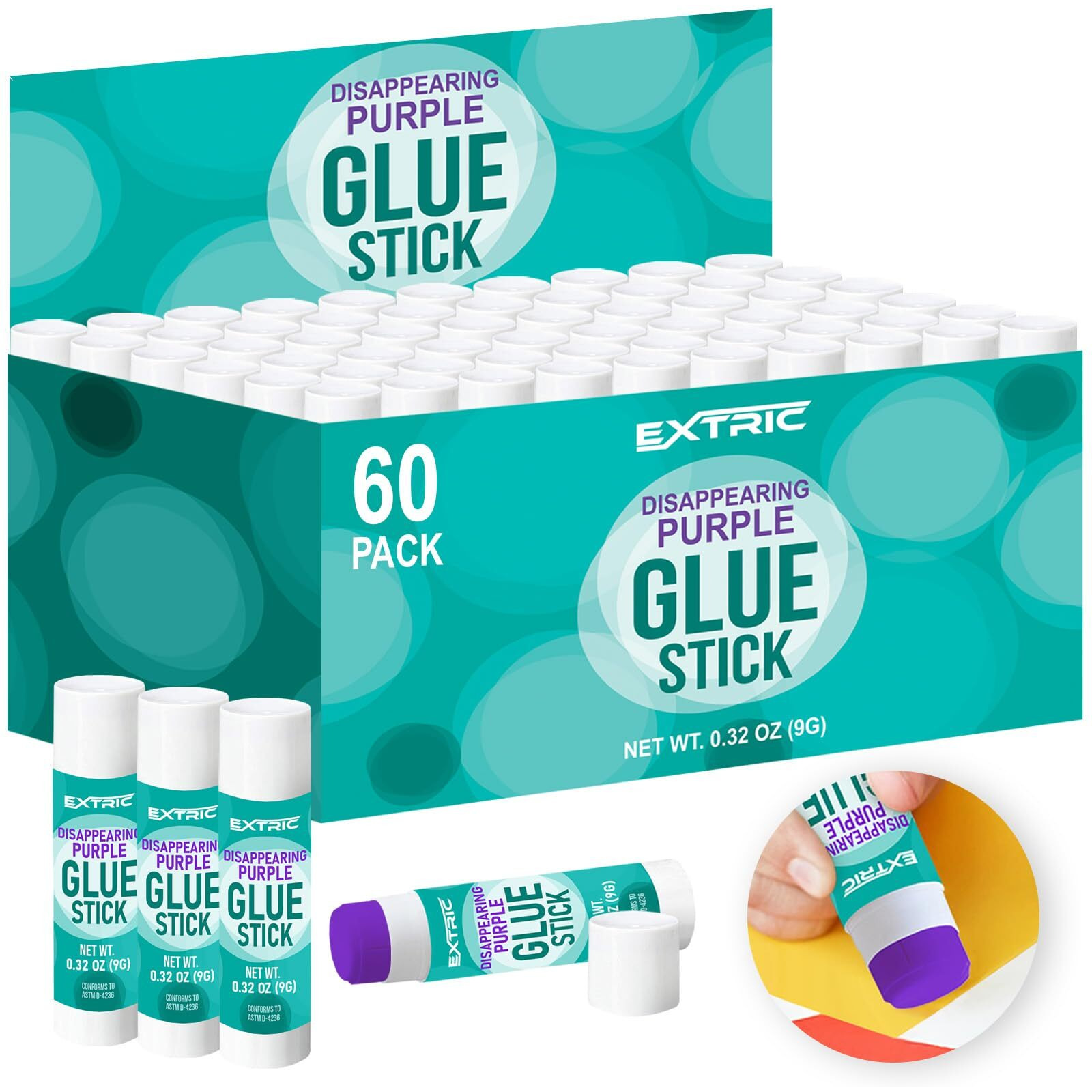 Glue Sticks 0.32 Ounce - 60 Count Glue Sticks For Kids, Washable Purple Glue Sticks - Kids Glue Sticks Bulk For School And Home Use