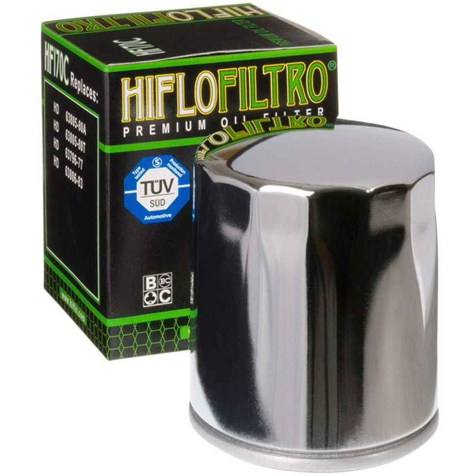 Hiflo Oil Filter Hf170C Chrome - Compatible With Harley Davidson - Replaces 63796-77A / Kn170