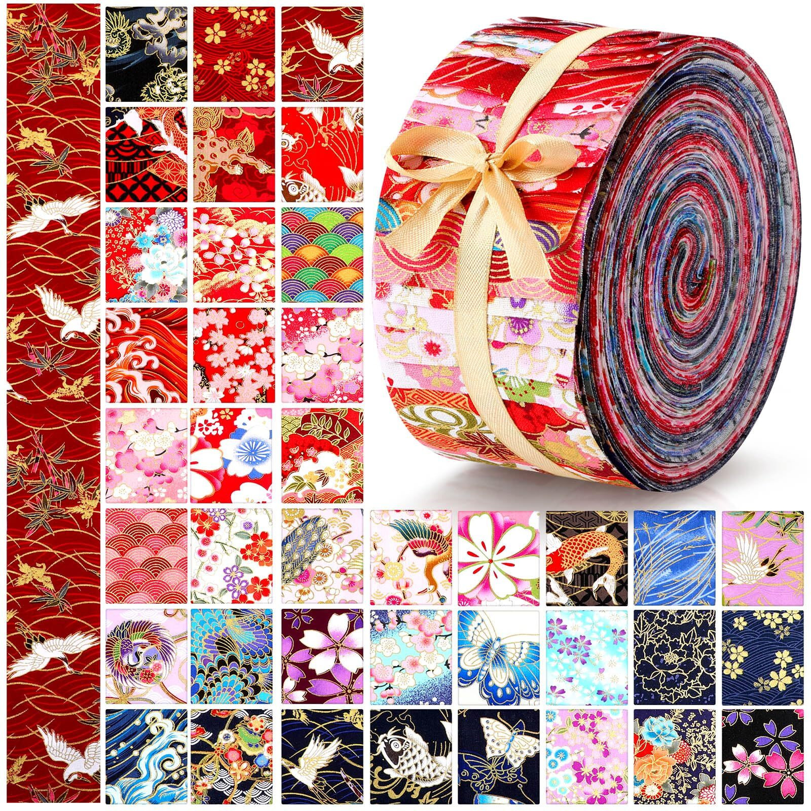 Peryiter 40 Pcs Cotton Jelly Fabric Roll Quilting Strips Different Patterns Patchwork Craft Sewing Supplies For Quilters Crafting Sewing Diy Crafts, 39.37 X 2.56 Inches(Japanese)