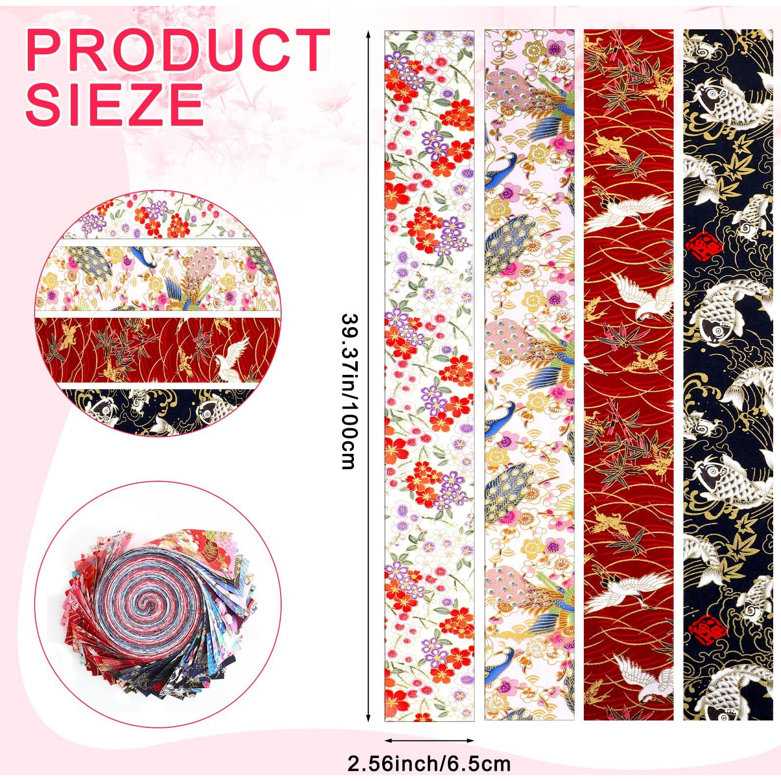 Peryiter 40 Pcs Cotton Jelly Fabric Roll Quilting Strips Different Patterns Patchwork Craft Sewing Supplies For Quilters Crafting Sewing Diy Crafts, 39.37 X 2.56 Inches(Japanese)