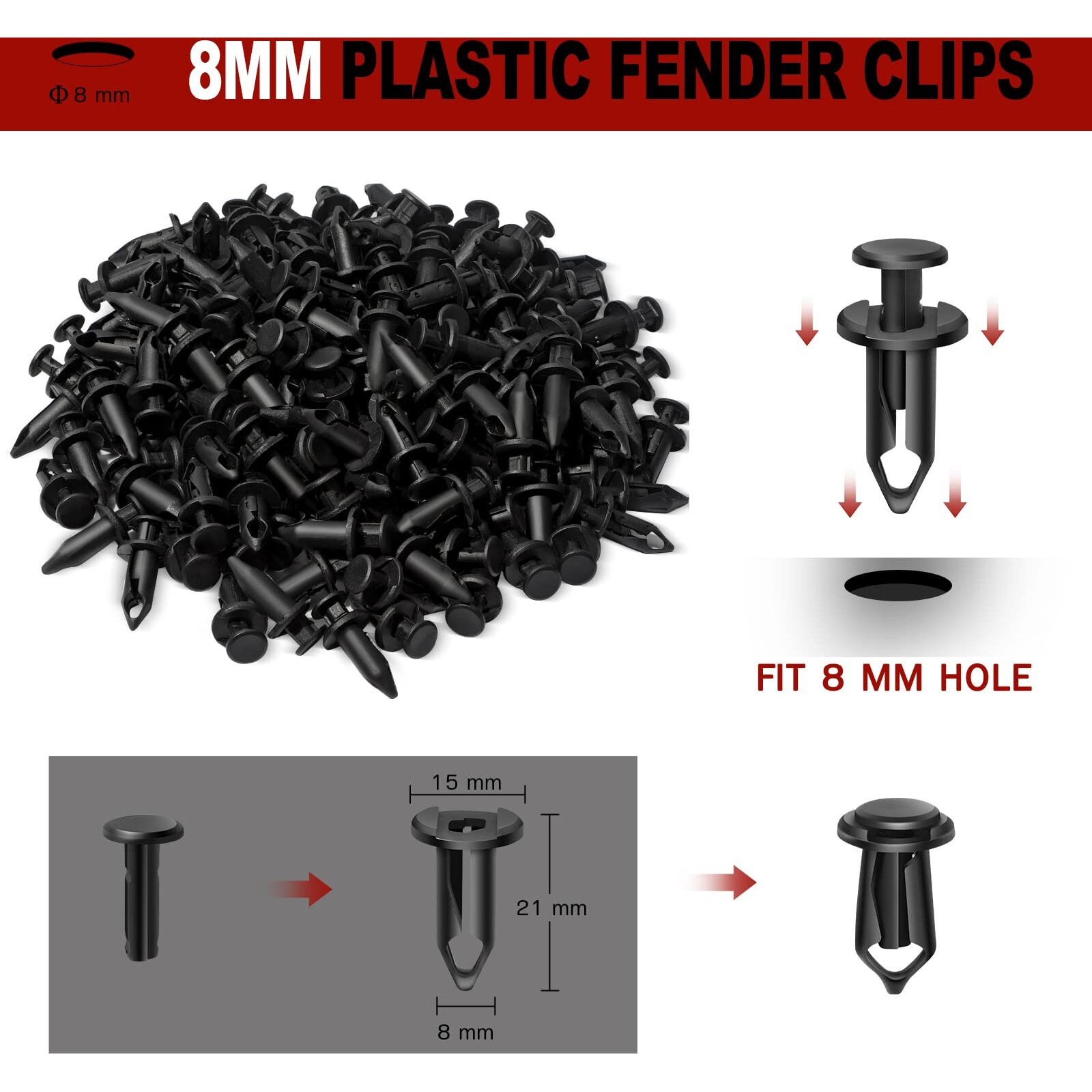 Moveland 200Pcs 8Mm Utv Atv Fender Push Clips With Fastener Removal Tool, Nylon Body Rivets Fasteners Clips Compatible With Polaris Ranger Rzr Can Am Kawasaki Teryx Honda Suzuki Sportsman