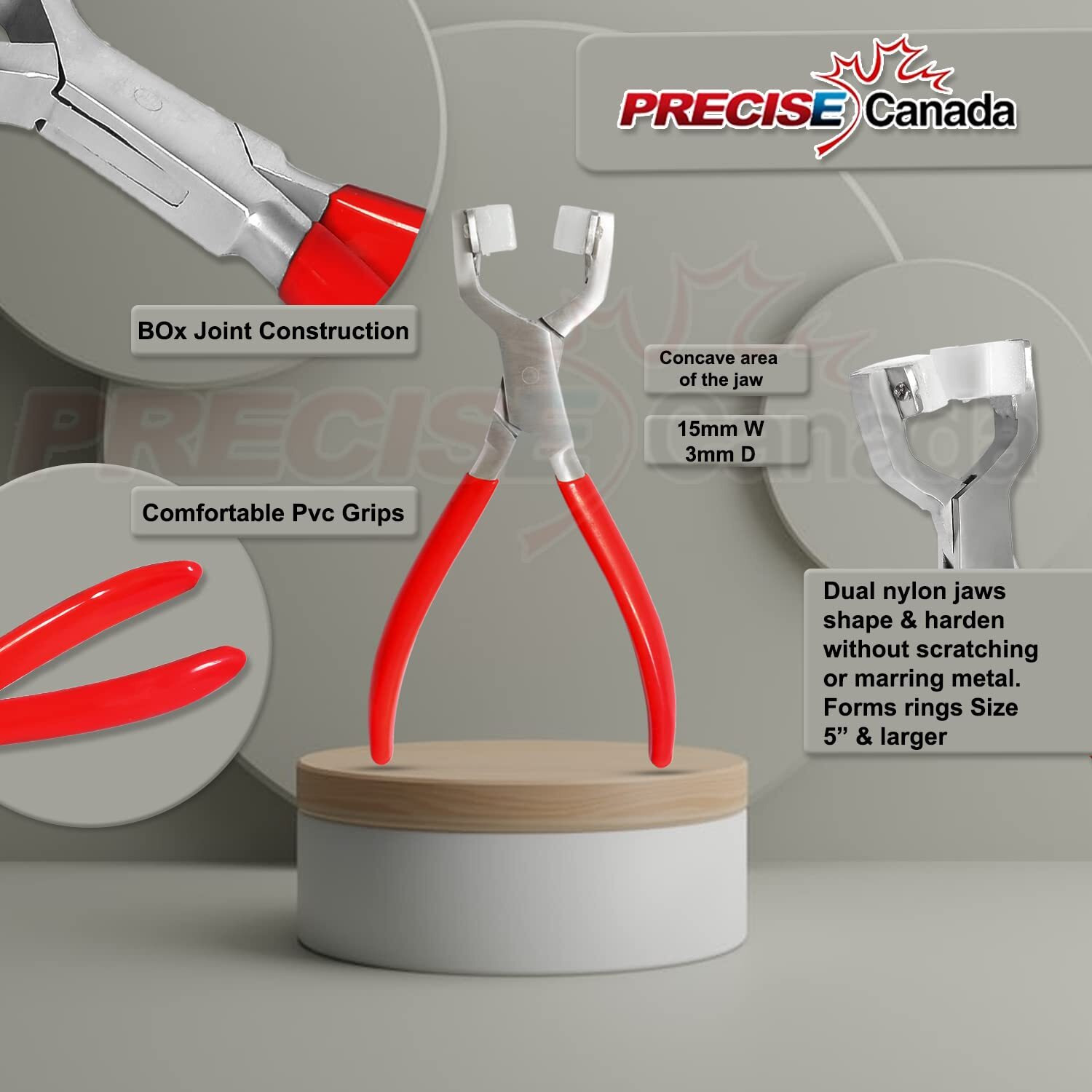 Precise Canada Ring Bending Pliers, Nylon Jaw - Jewelry Making Supplies, Bending And Wrapping Metal Tool, Pvc Red Handle