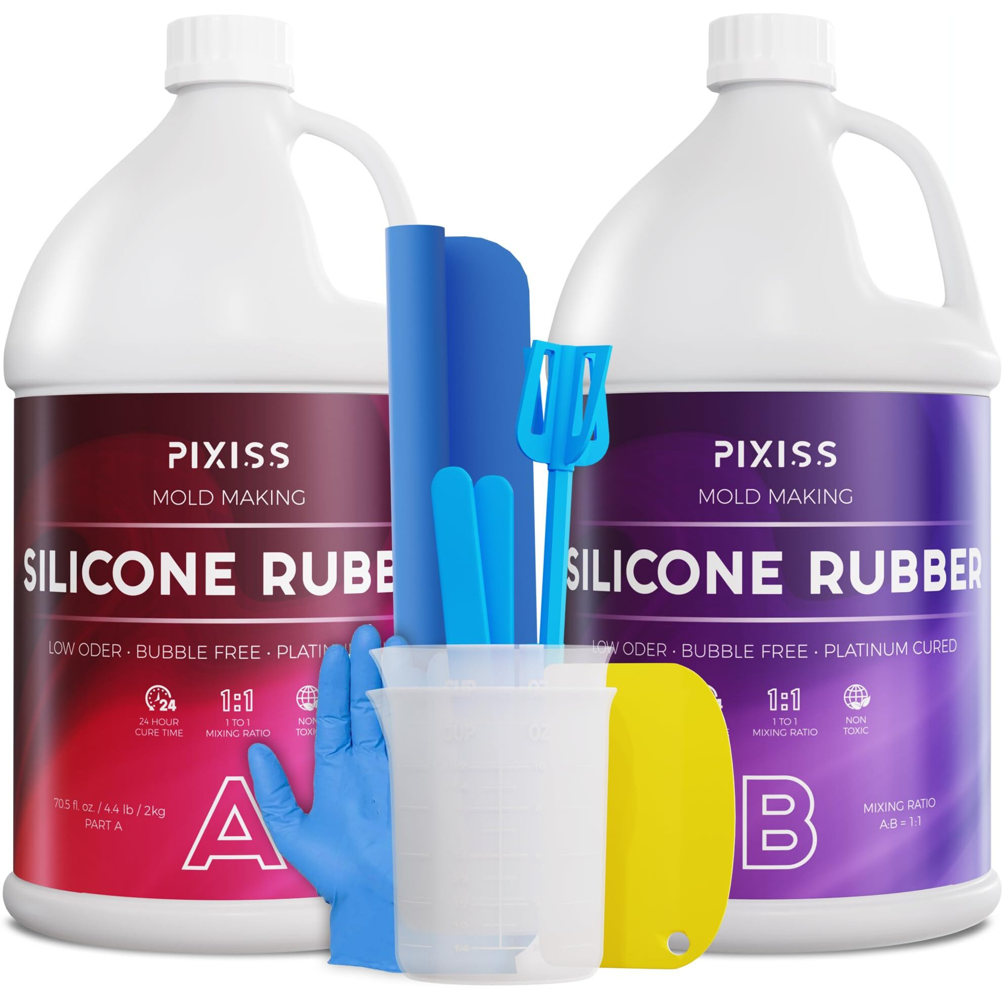 Silicone Mold Making Kit Liquid Silicone Rubber Bubble Free Translucent Clear Mold Making Silicone-Mixing Ratio 11-Molding Silicone For Resin Molds, Silicone Molds Diy (4Kg/Gallon Kit)