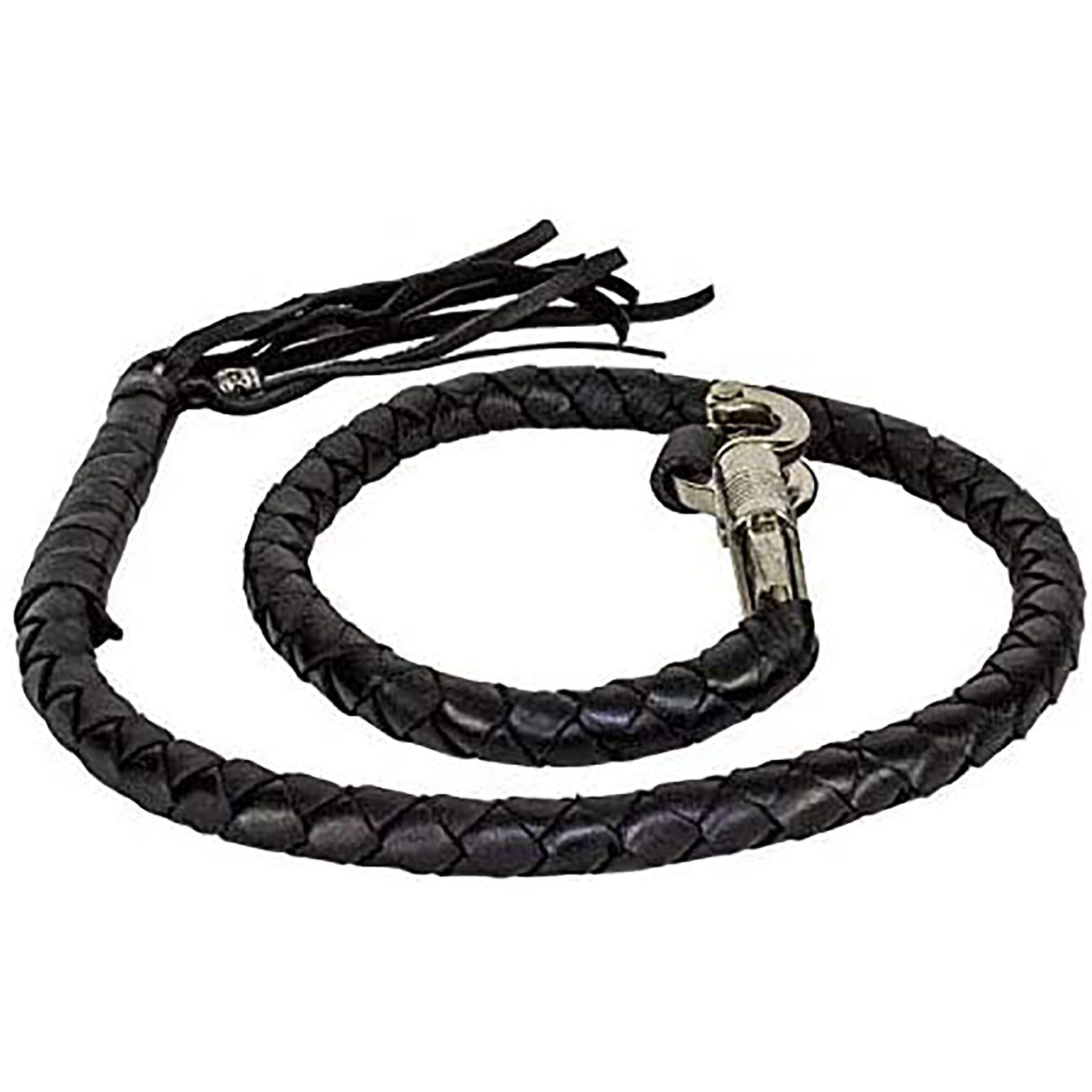 Dream Apparel 42&quot Leather Motorcycle Get Back Whip For Handlebar Fringed Biker Whip, Black