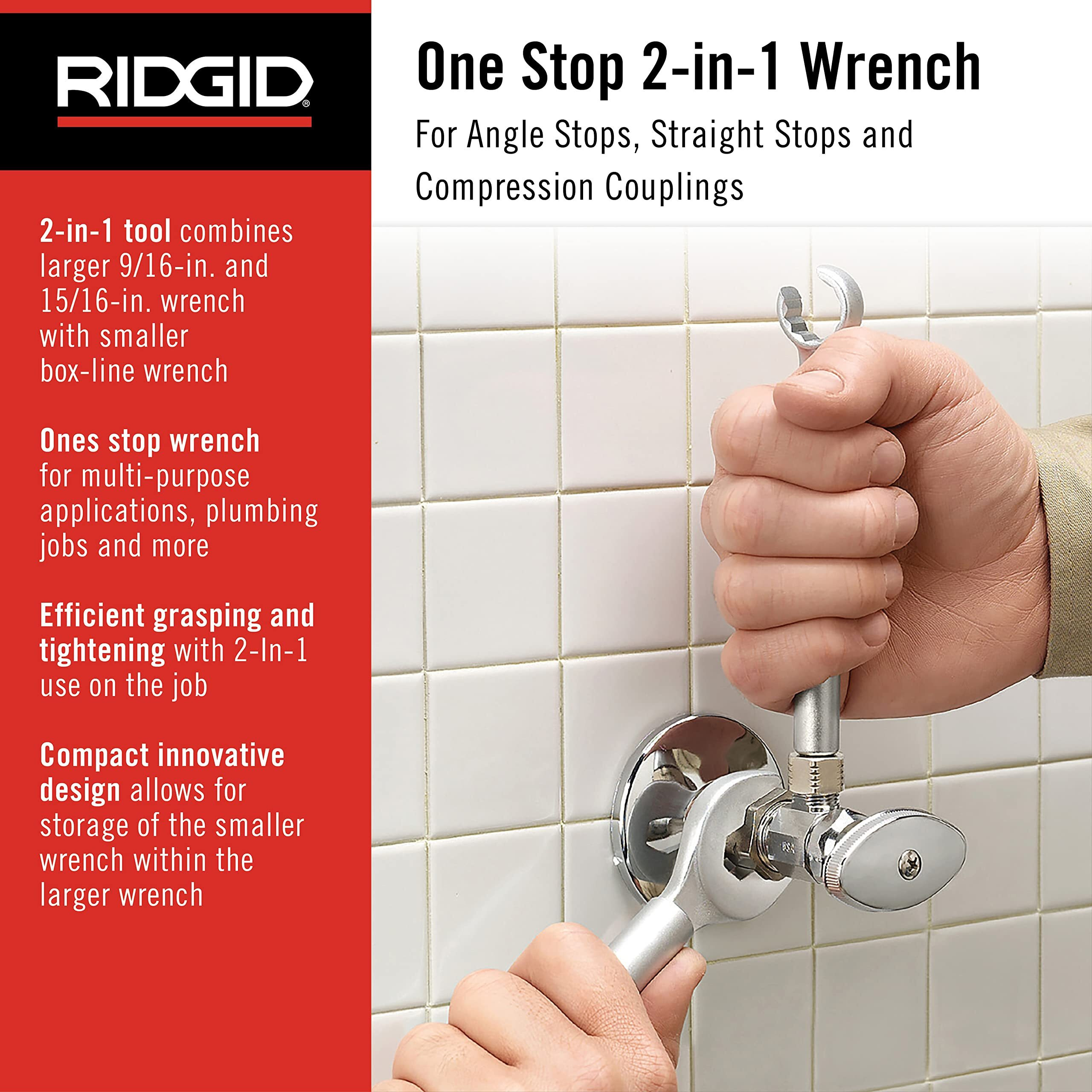 Ridgid 27023 Model 2002 One Stop 2-In-1 Wrench For Angle Stops, Straight Stops, And Compression Couplings