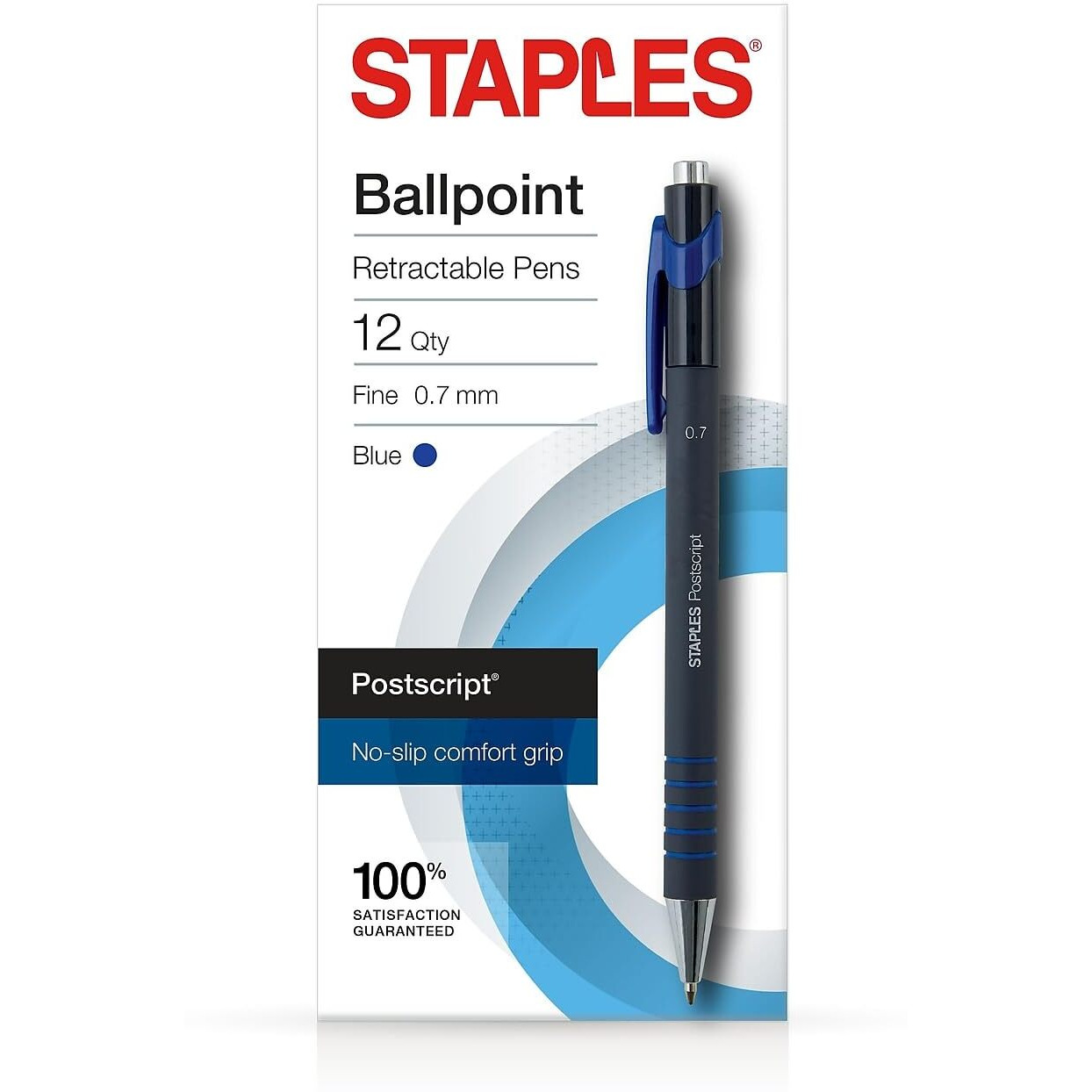 Staples 808009 Postscriptretractable Ballpoint Pens Fine Point Blue Dozen