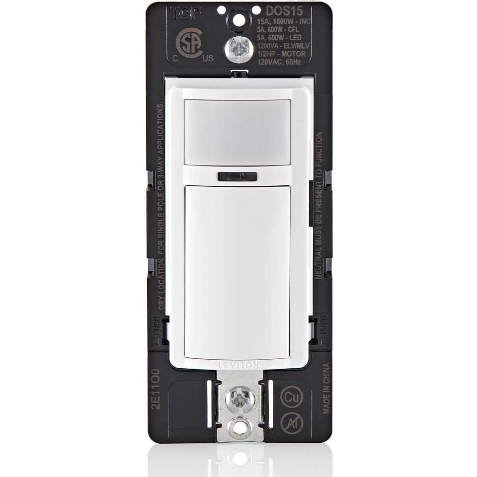 Leviton Dos15-1Lz Decora Occupancy Motion Sensor In-Wall Switch, Auto-On, 15A, Single Pole, Multi-Way Or Multi-Sensor, White With Ivory, Light Almond Faceplates
