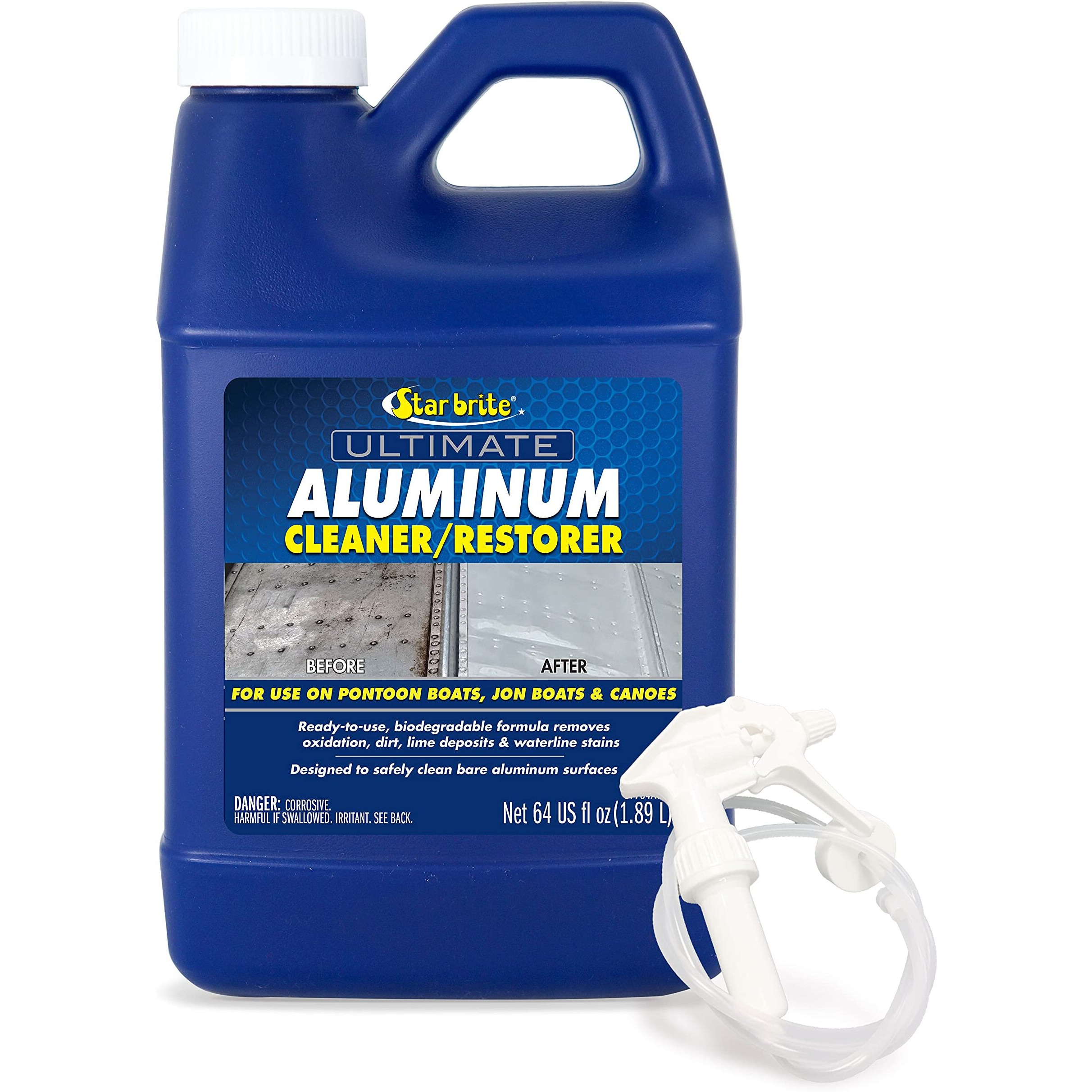 Star Brite Ultimate Aluminum Cleaner & Restorer - Aluminum Boat Cleaner - Perfect For Pontoon Boats, Jon Boats & Canoes 64 Oz With Sprayer (087764)