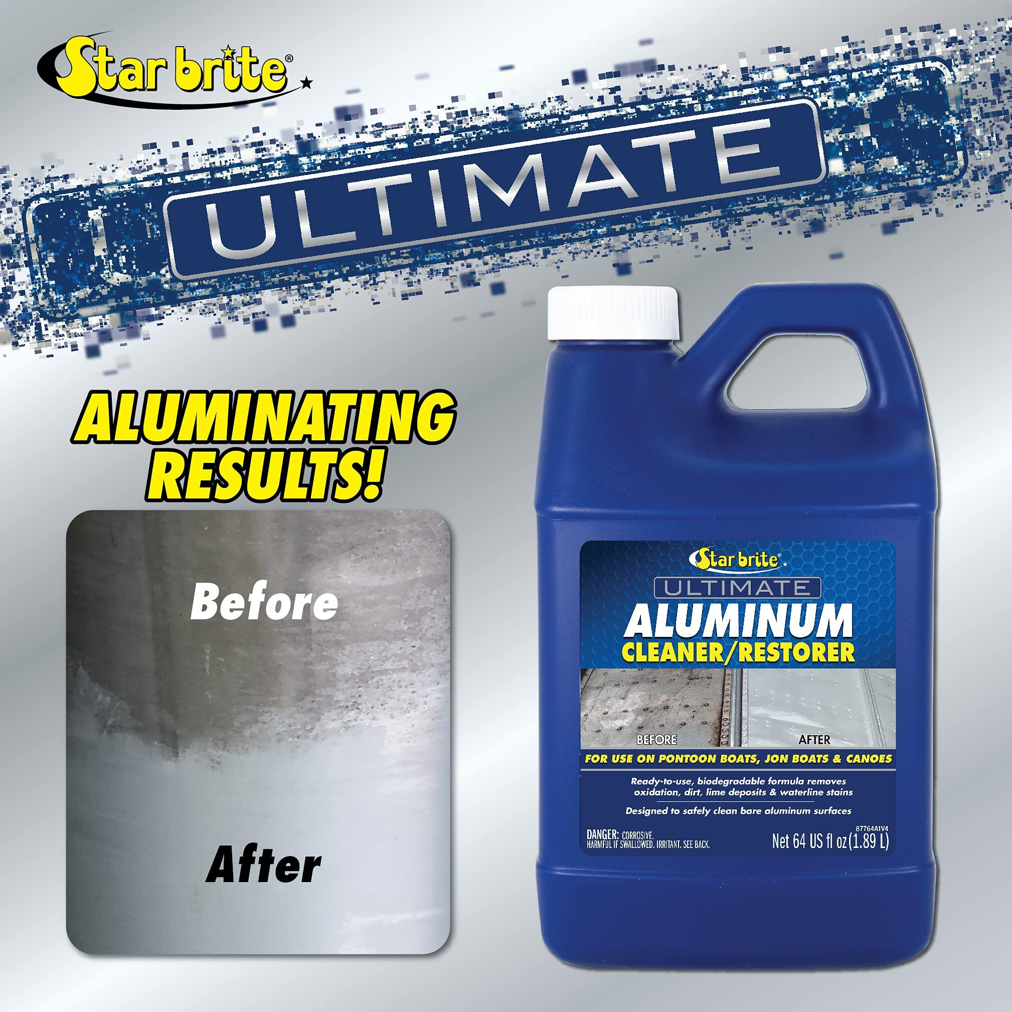 Star Brite Ultimate Aluminum Cleaner & Restorer - Aluminum Boat Cleaner - Perfect For Pontoon Boats, Jon Boats & Canoes 64 Oz With Sprayer (087764)