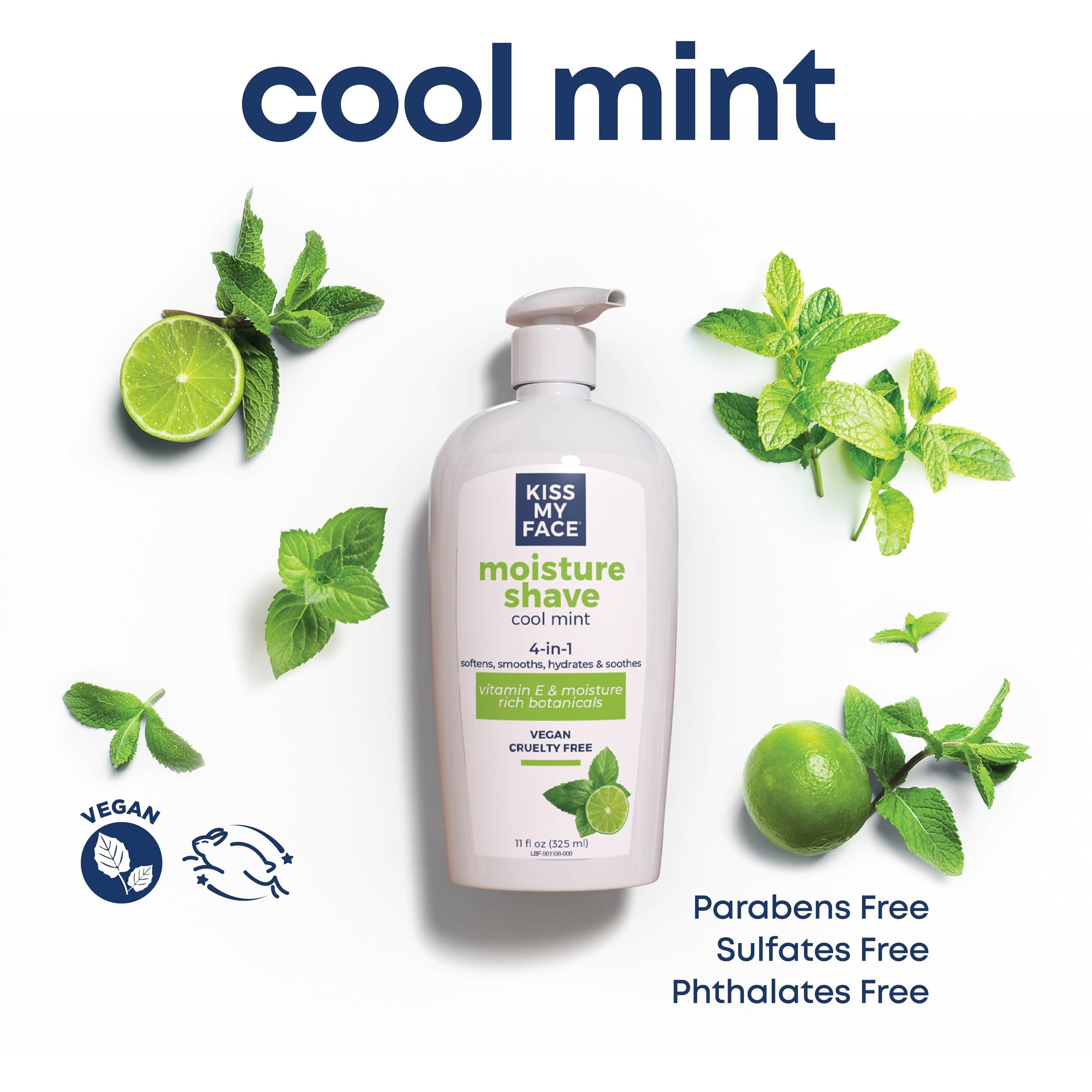 Kiss My Face 4-In-1 Moisture Shave, Cool Mint 11 Oz (Pack Of 3)