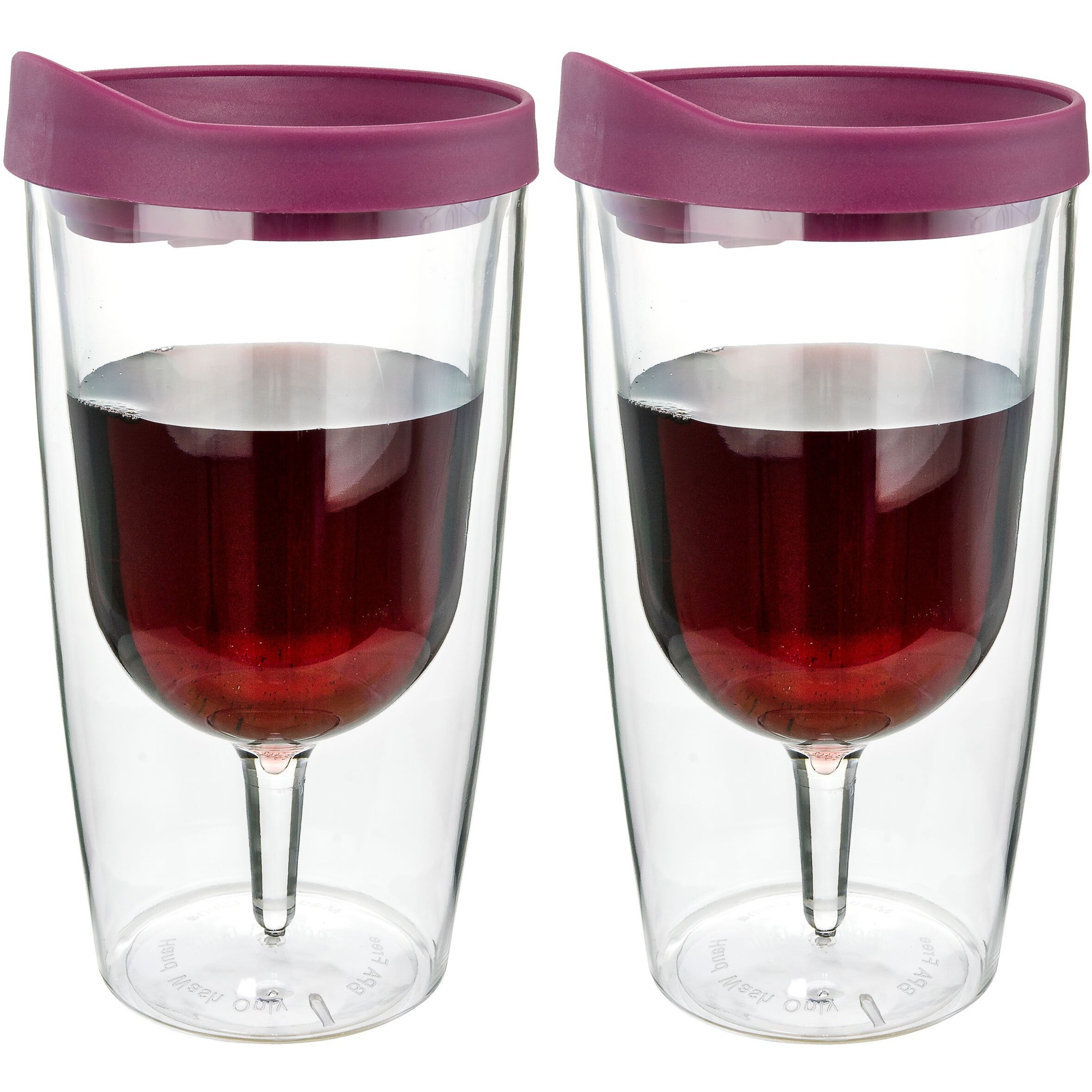 Merlot Red Lid Wine Tumbler, 10Oz, 2 Pack - Southern Homewares - Insulated Double Wall Acrylic W/See Through Cup