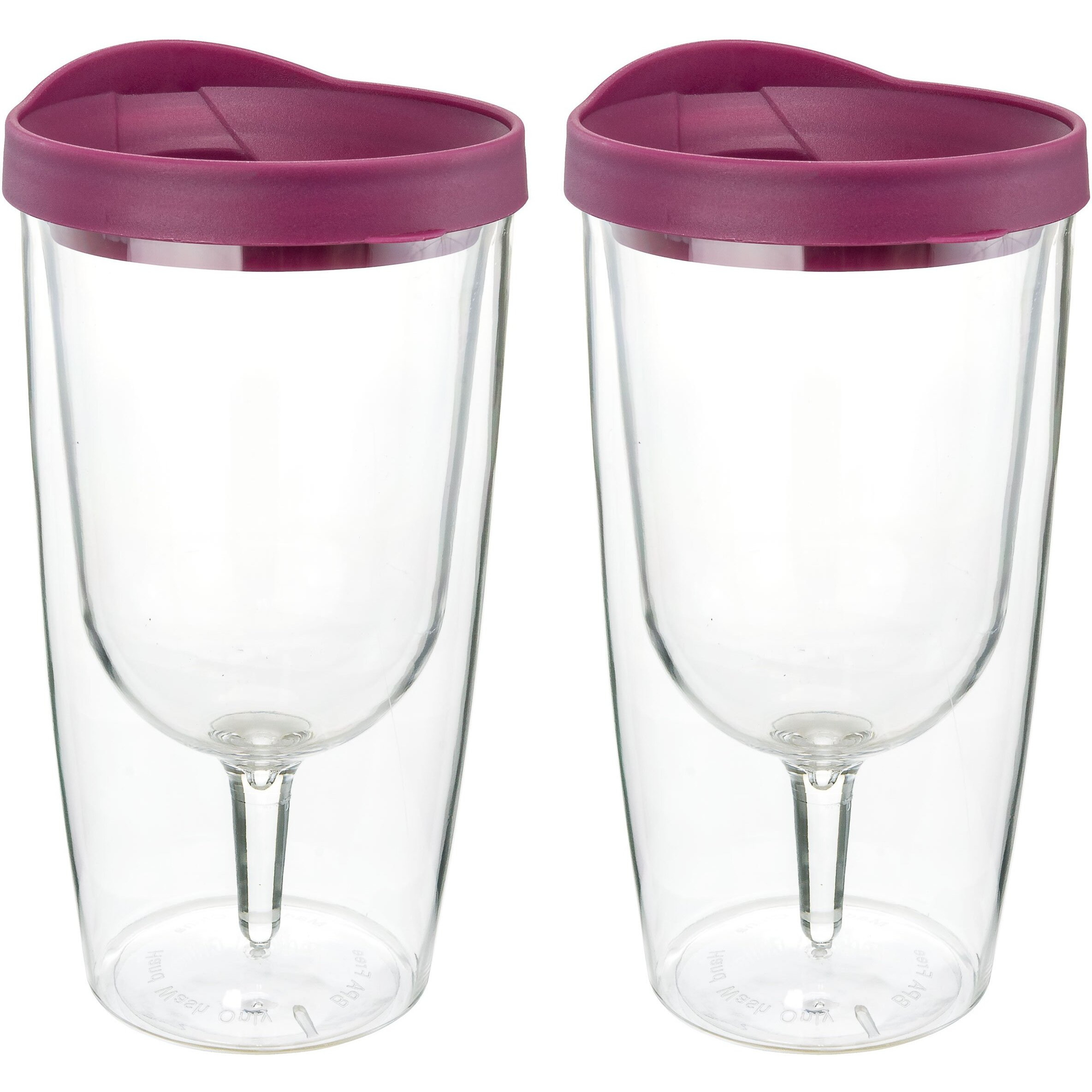 Merlot Red Lid Wine Tumbler, 10Oz, 2 Pack - Southern Homewares - Insulated Double Wall Acrylic W/See Through Cup