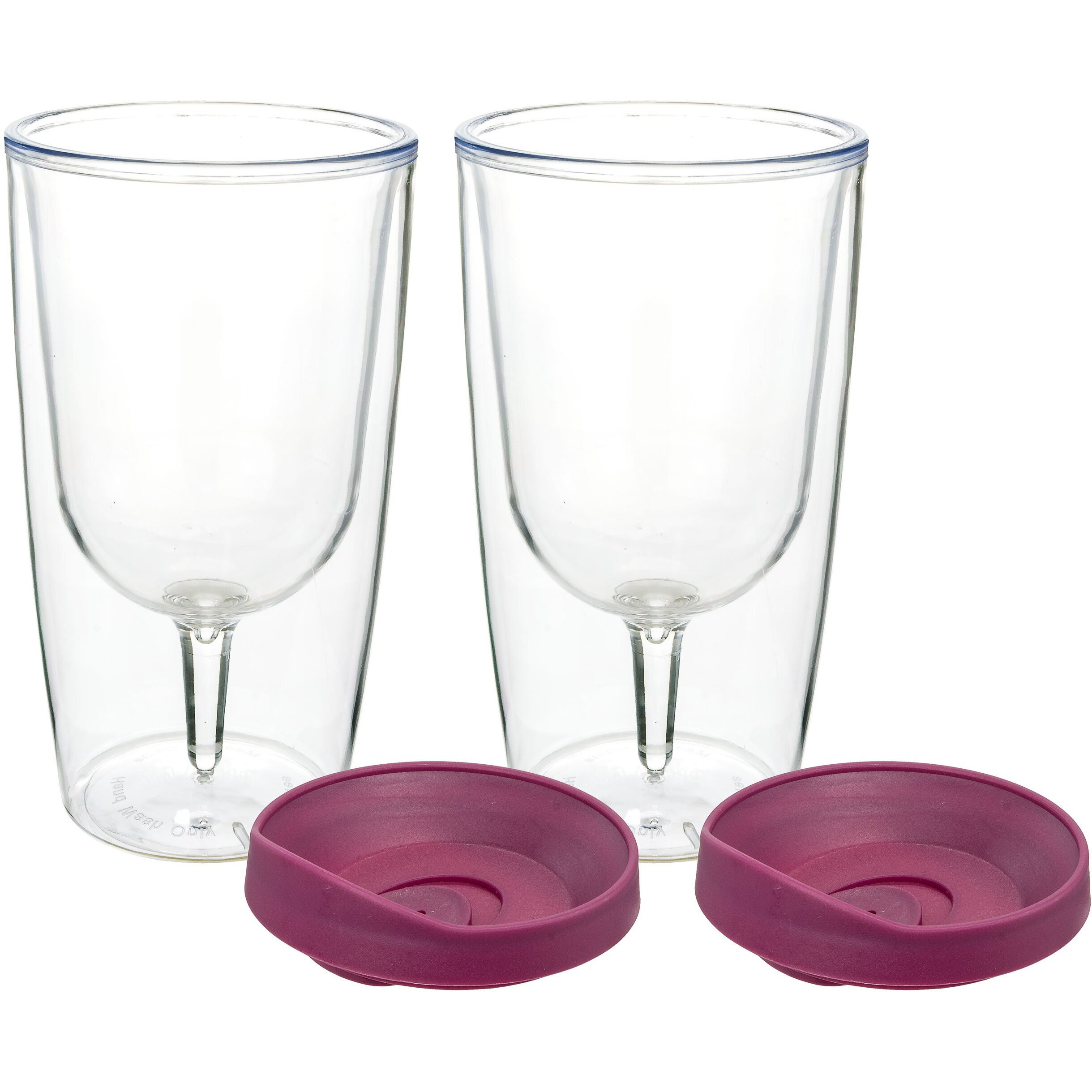 Merlot Red Lid Wine Tumbler, 10Oz, 2 Pack - Southern Homewares - Insulated Double Wall Acrylic W/See Through Cup