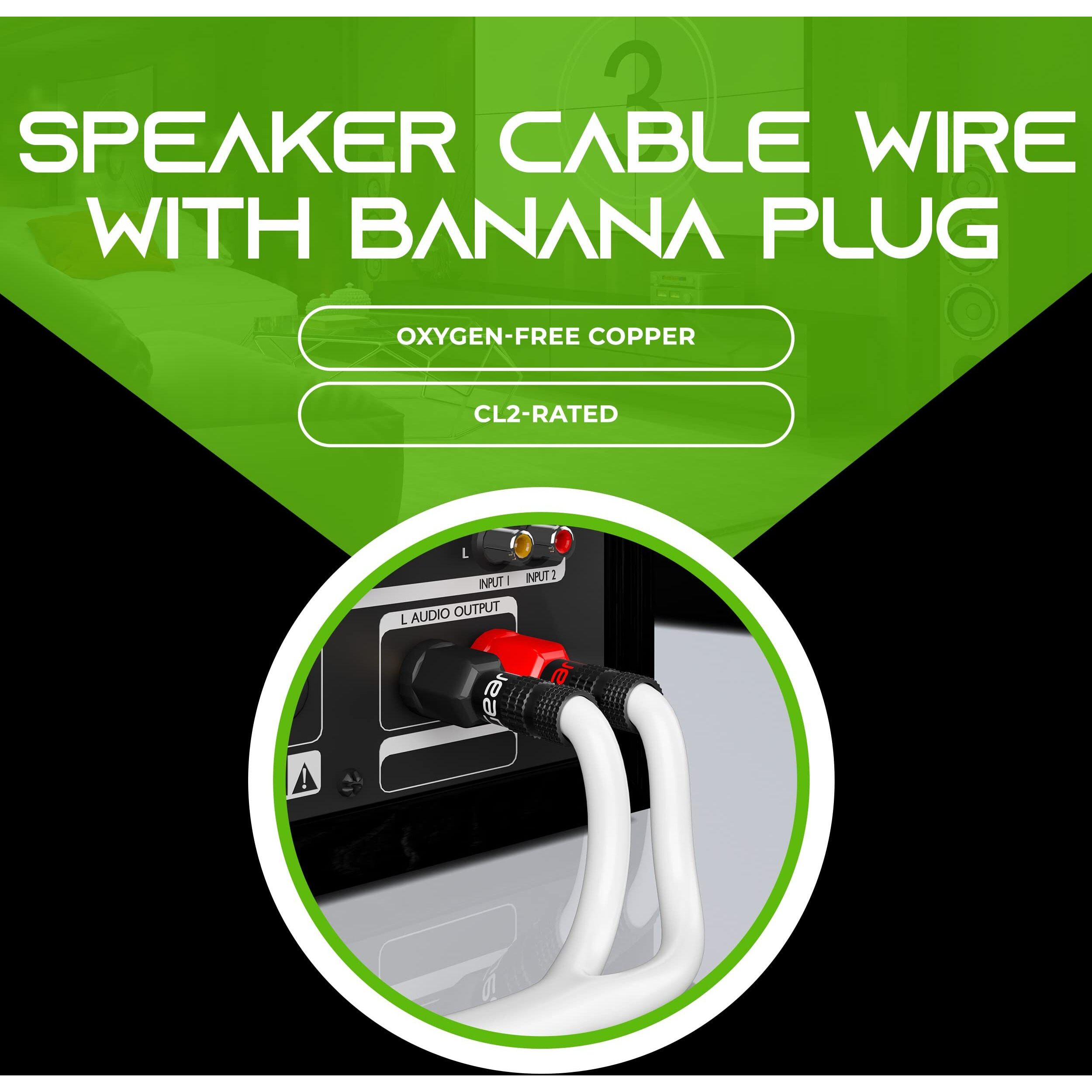 Gearit 12Awg Premium Heavy Duty Braided Speaker Wire (25 Feet) With Dual Gold Plated Banana Plug Tips - Oxygen-Free Copper (Ofc) Construction, White