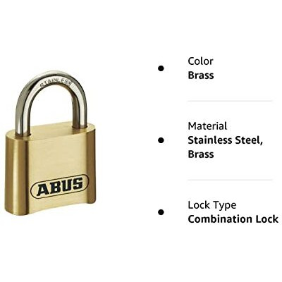 Abus 180Ib/50 B 2-Inch All Weather Solid Brass 4-Dial Resettable Combination Padlock With Stainless Steel Shackle