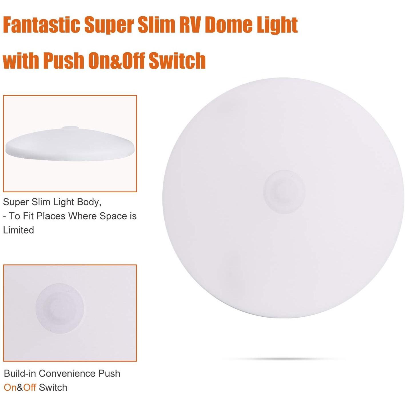 Facon 3-1/2'' Led Rv Puck Light With Switch, 2-Packs Slim Surface Mount Ceiling Dome Light, 12V Dc Interior Light For Rv Camper Trailer Motorhome, 4000K Cool White