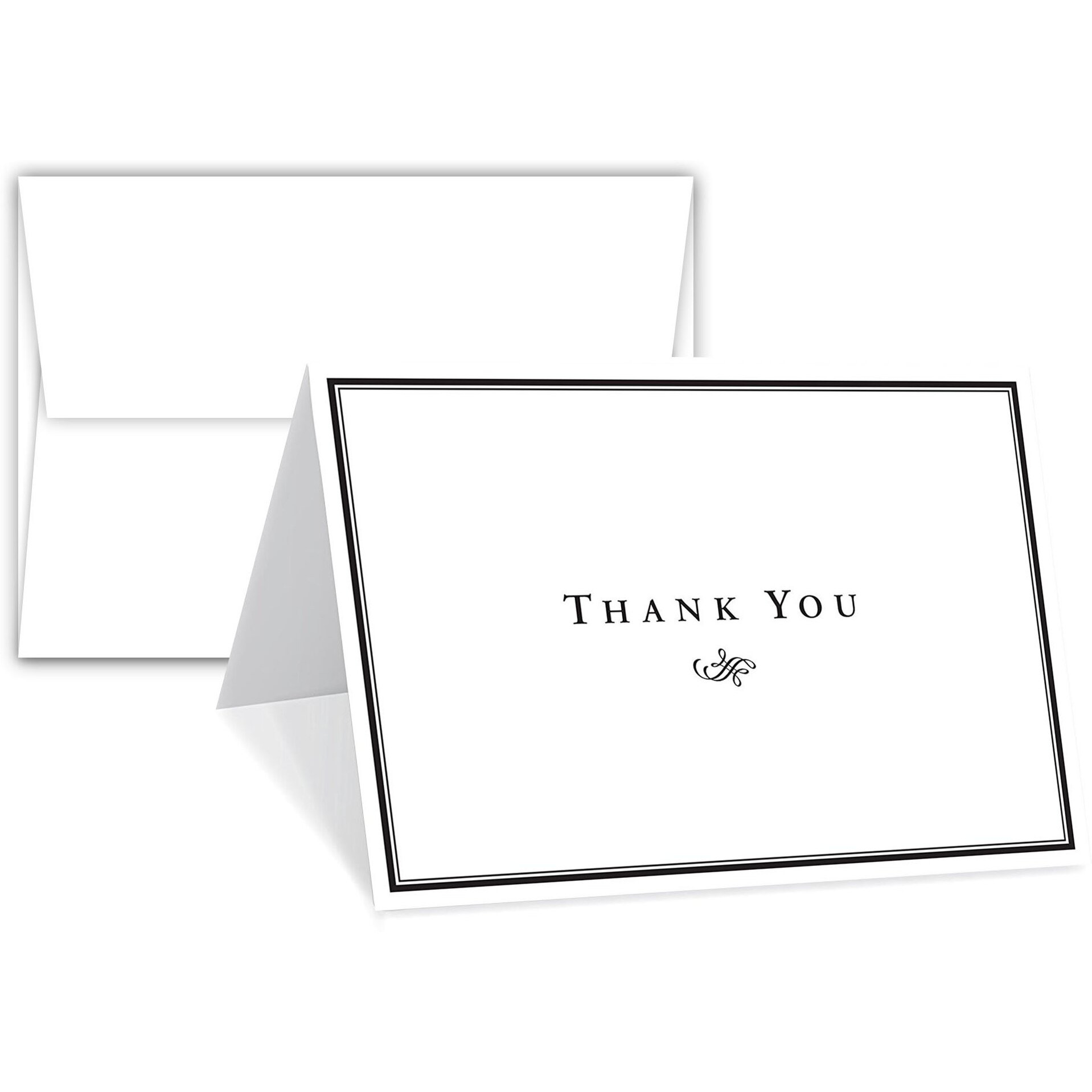 Thank You Cards For Small Business, Bulk Set Of 25, 5X7&quot Folding Greetings, Ships Flat, Blank Inside + Envelopes - Elegant Design Note Card For Weddings, Bridal, Baby Shower, Graduation
