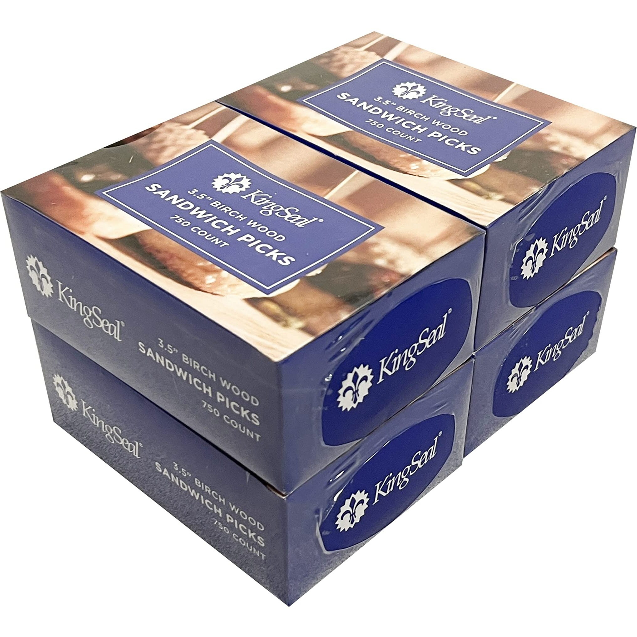 Kingseal Natural Birch Wood Sandwich Picks, Waxing Sticks, 3.5 Inch Length, Plain, Eco-Friendly - 4 Packs Of 750 (3,000 Count)
