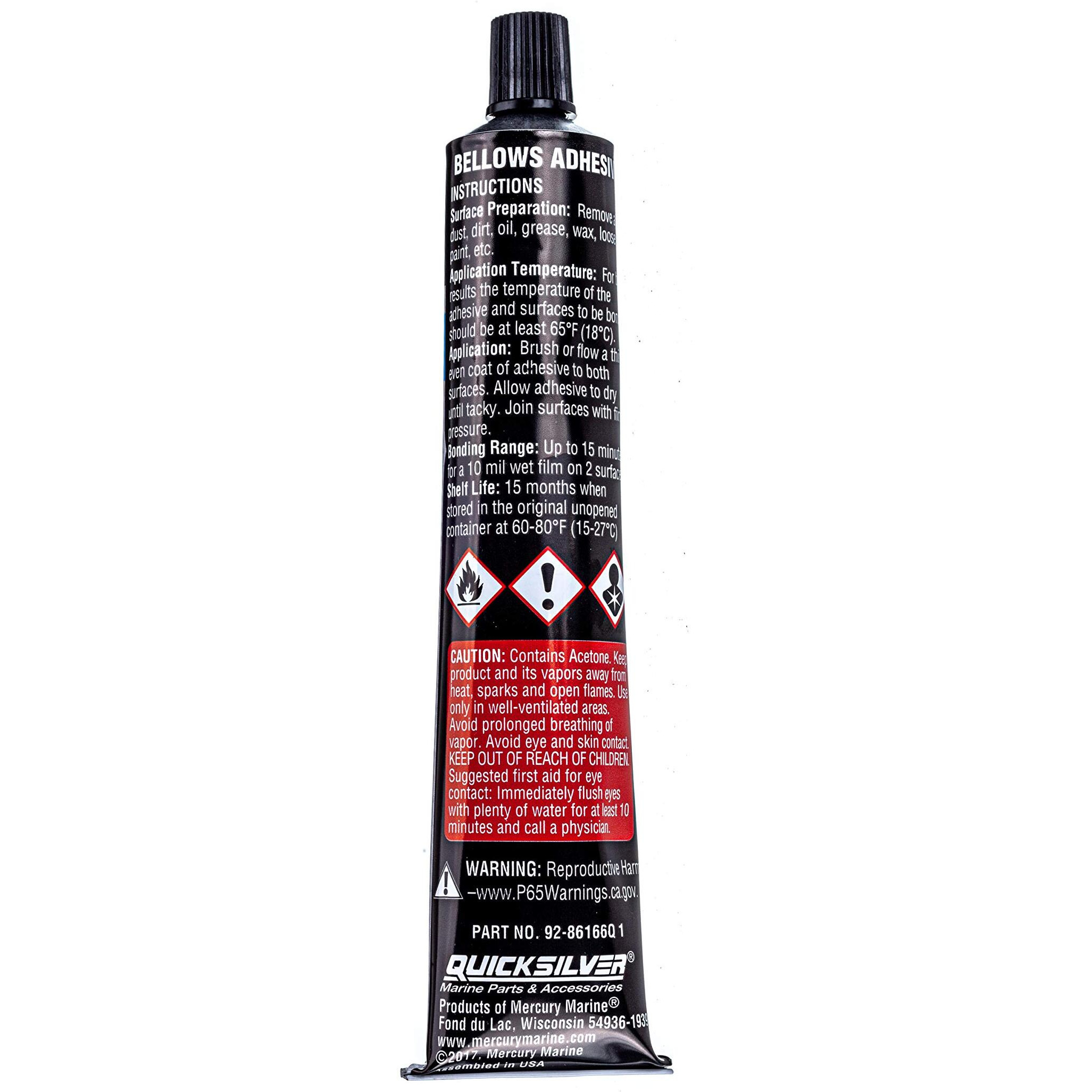 Quicksilver 86166Q1 Bellows Adhesive - Resistant To Oil, Grease, Gasoline And Water - 1.5 Oz Tube