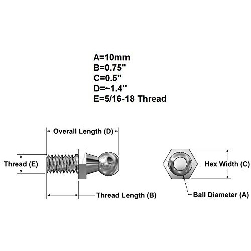 (4 Pack) 10Mm Ball Studs With Hardware - 5/16-18 Thread X 3/4" Long Shank - Gas Lift Support Strut Fitting