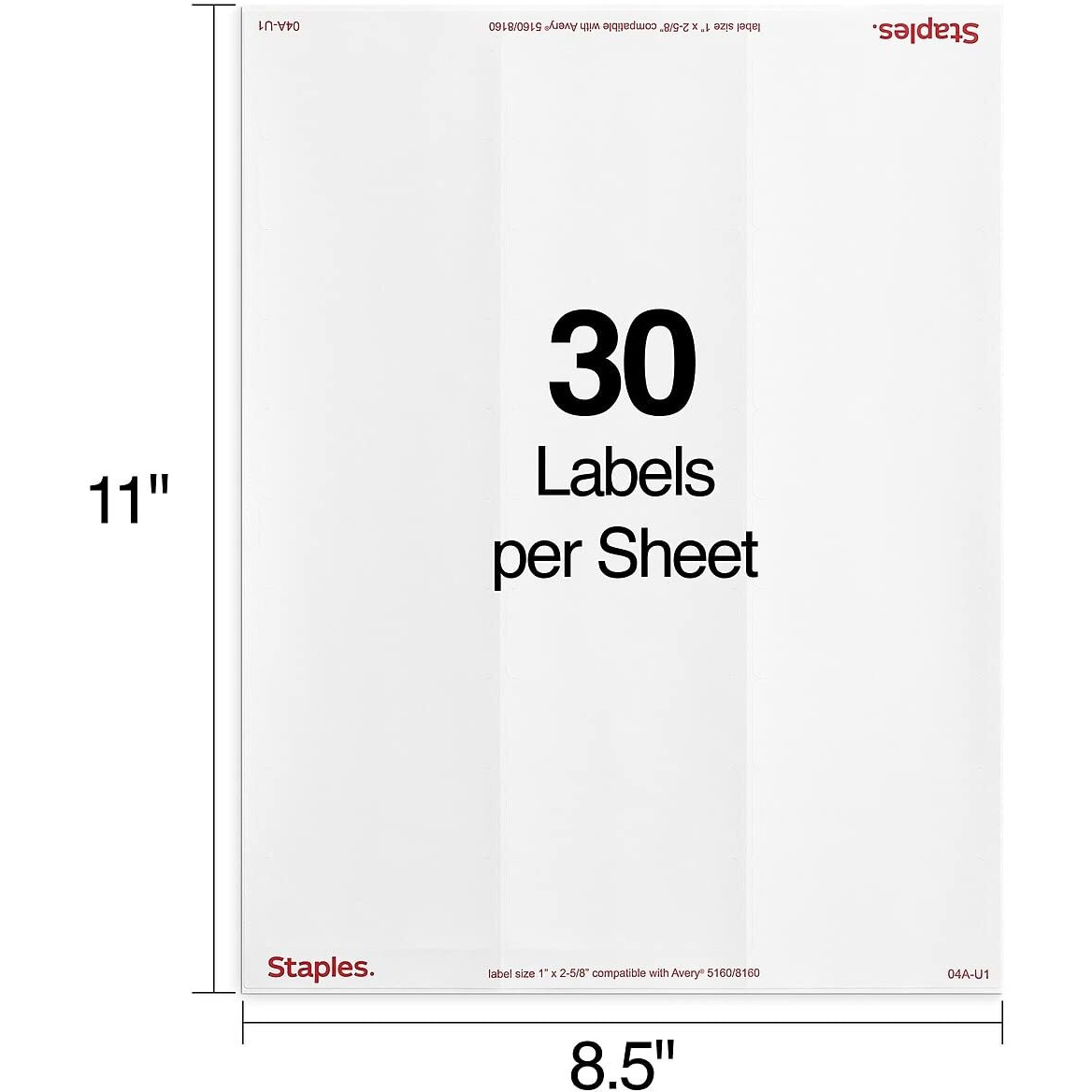 Staples White Inkjet/Laser Address Labels, 1" X 2-5/8", 3,000/Box