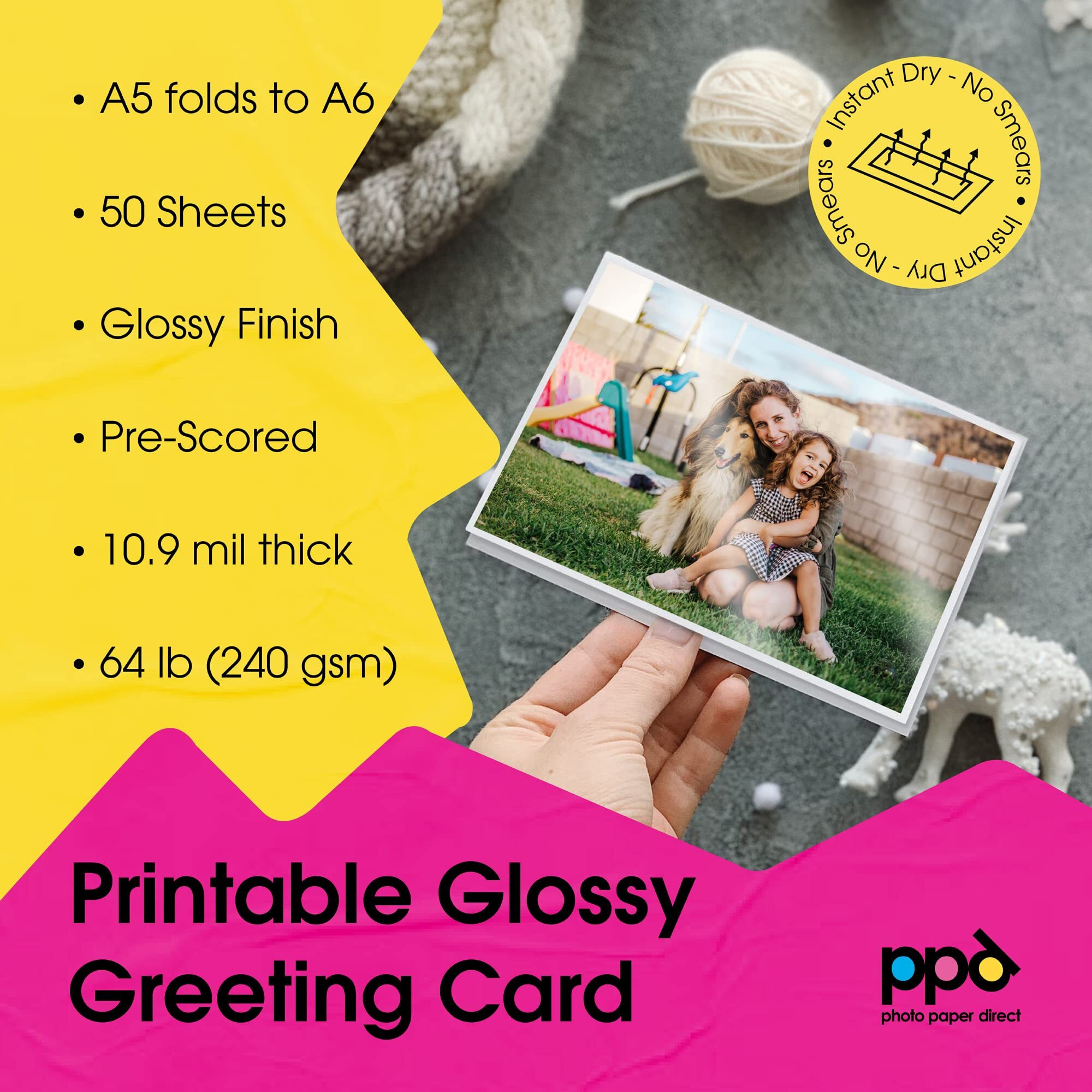 Ppd Inkjet Glossy Printable Greeting Cards 5.5 X 8.5&quot (Half Ltr Size) 64Lbs. 240Gsm 10.9Mil With Envelopes X 50 Sheets (Ppd050-Env-50)