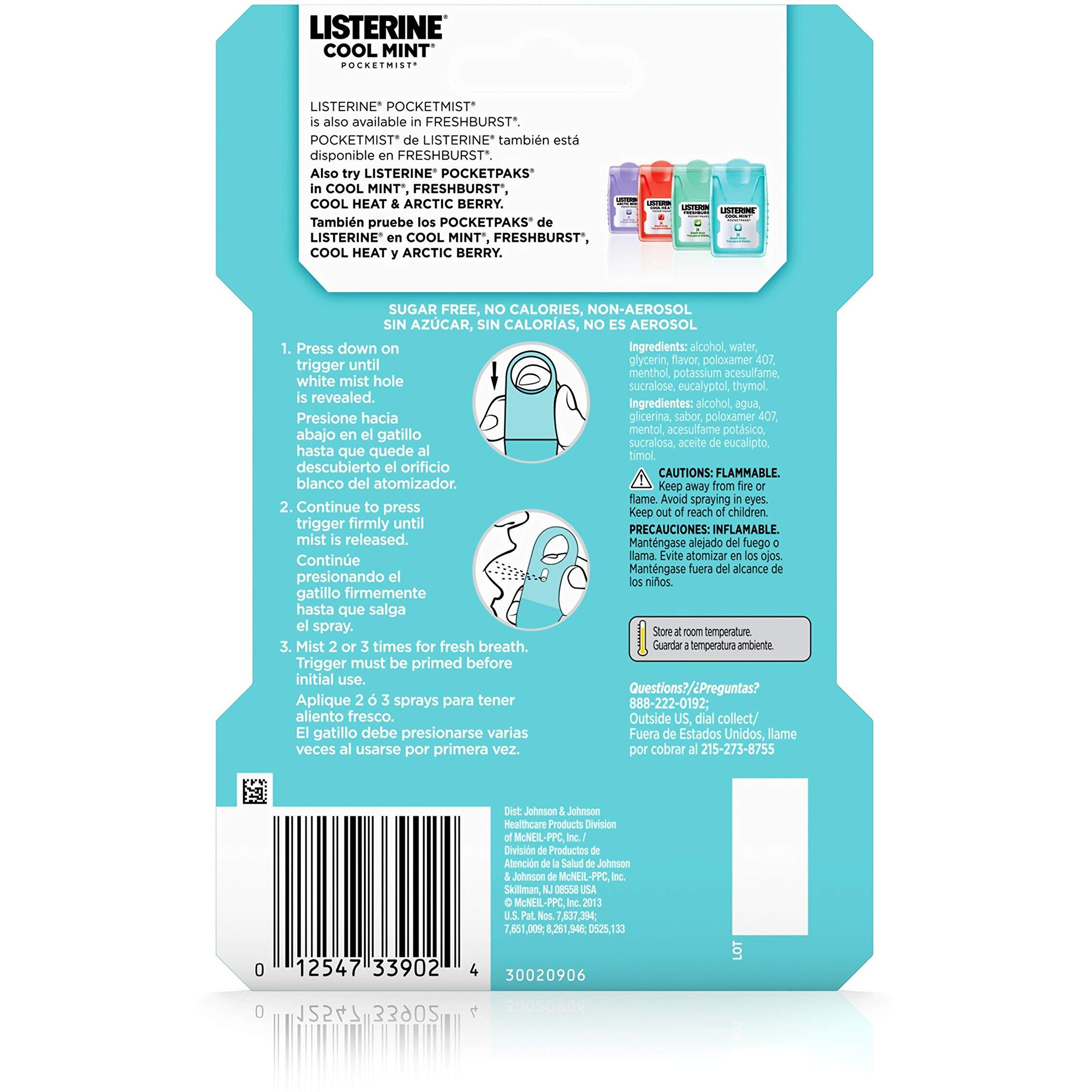 Listerine Pocketmist Cool Mint Oral Care Mist To Get Rid Of Bad Breath, 2 Pack ( Pack Of 8)