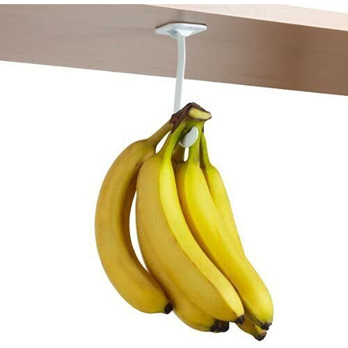 Banana Hook/Hanger (White) - Under Cabinet Hook To Hang A Bunch Of Bananas. Folds Up Out Of Sight When Not In Use. Mounting Adhesive Included. Hanging Bananas Prevents Bruising