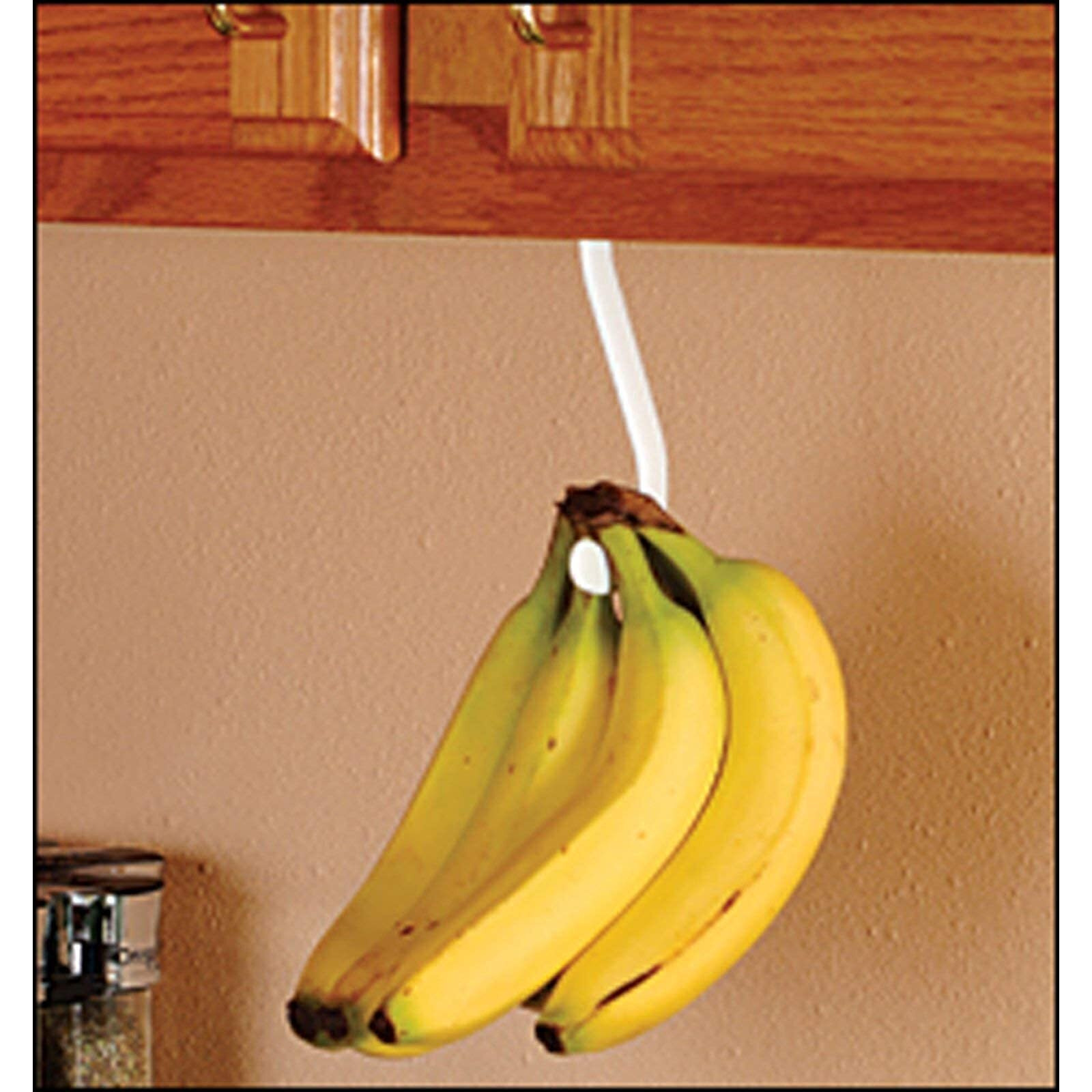 Banana Hook/Hanger (White) - Under Cabinet Hook To Hang A Bunch Of Bananas. Folds Up Out Of Sight When Not In Use. Mounting Adhesive Included. Hanging Bananas Prevents Bruising