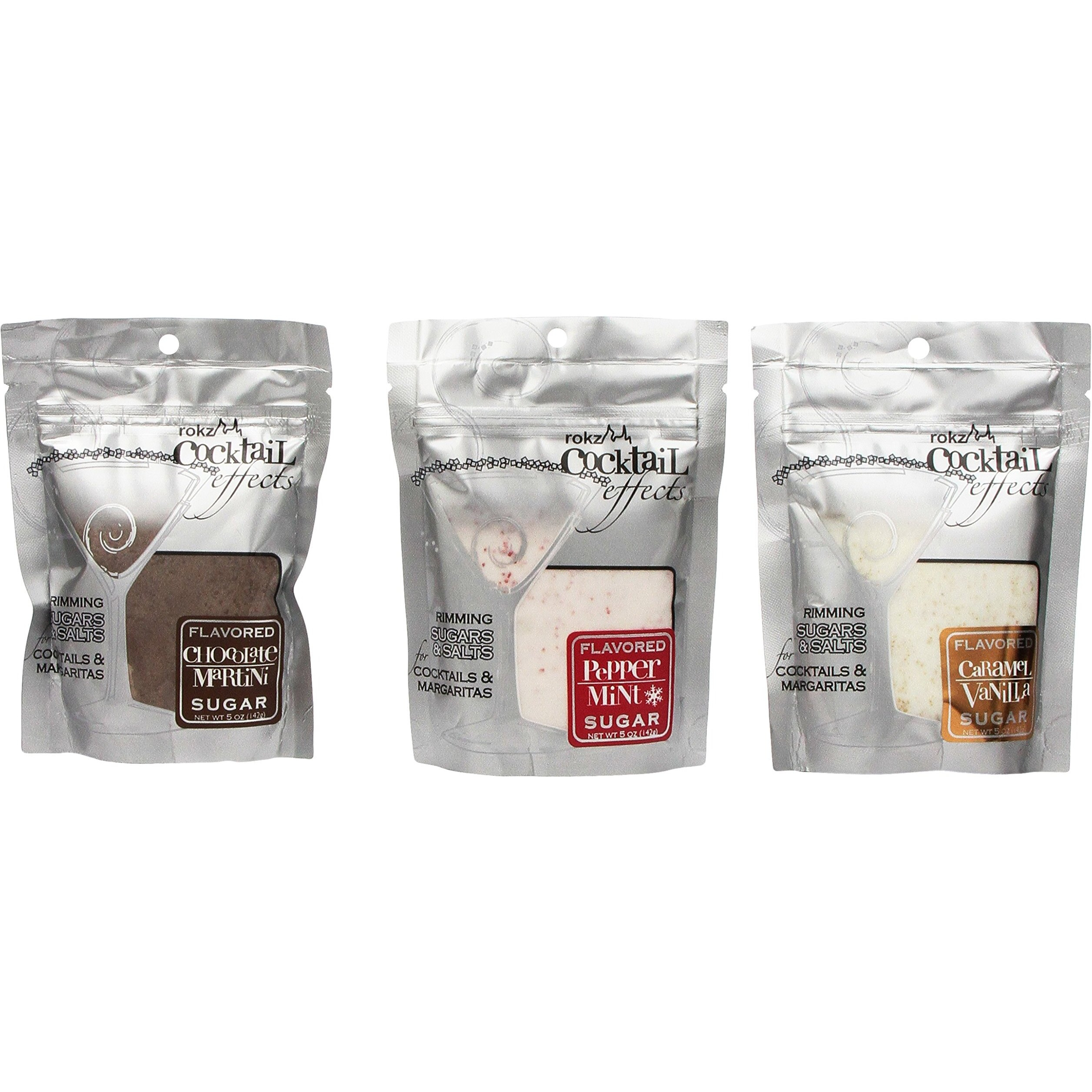 Rokz Winter Cocktail Sugars - Drink Rimmers In Peppermint, Chocolate & Caramel Vanilla, 3 Pk