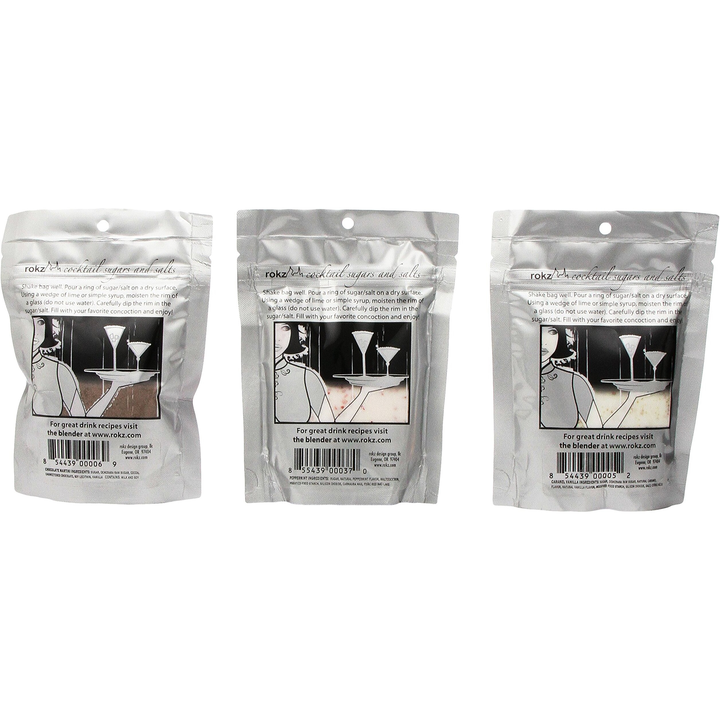 Rokz Winter Cocktail Sugars - Drink Rimmers In Peppermint, Chocolate & Caramel Vanilla, 3 Pk
