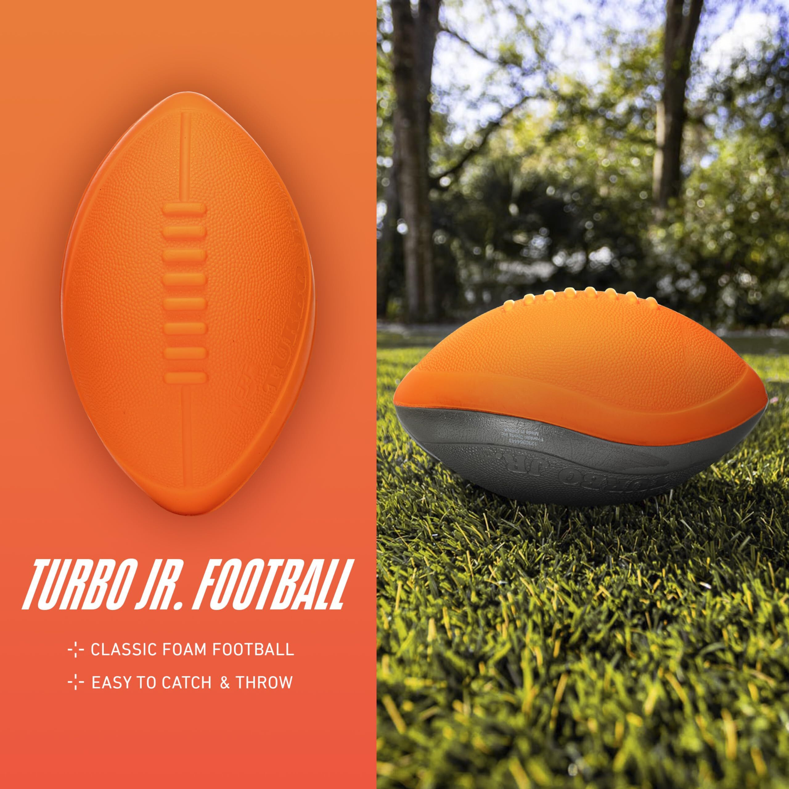 Nerf Turbo Jr. Kids Foam Football - Classic Foam Football For Kids - Indoor + Outdoor Soft Foam Ball - Kids Mini Soft Foam Ball - Nerf Toy Football For Kids - Easy Throw + Catch Youth Football