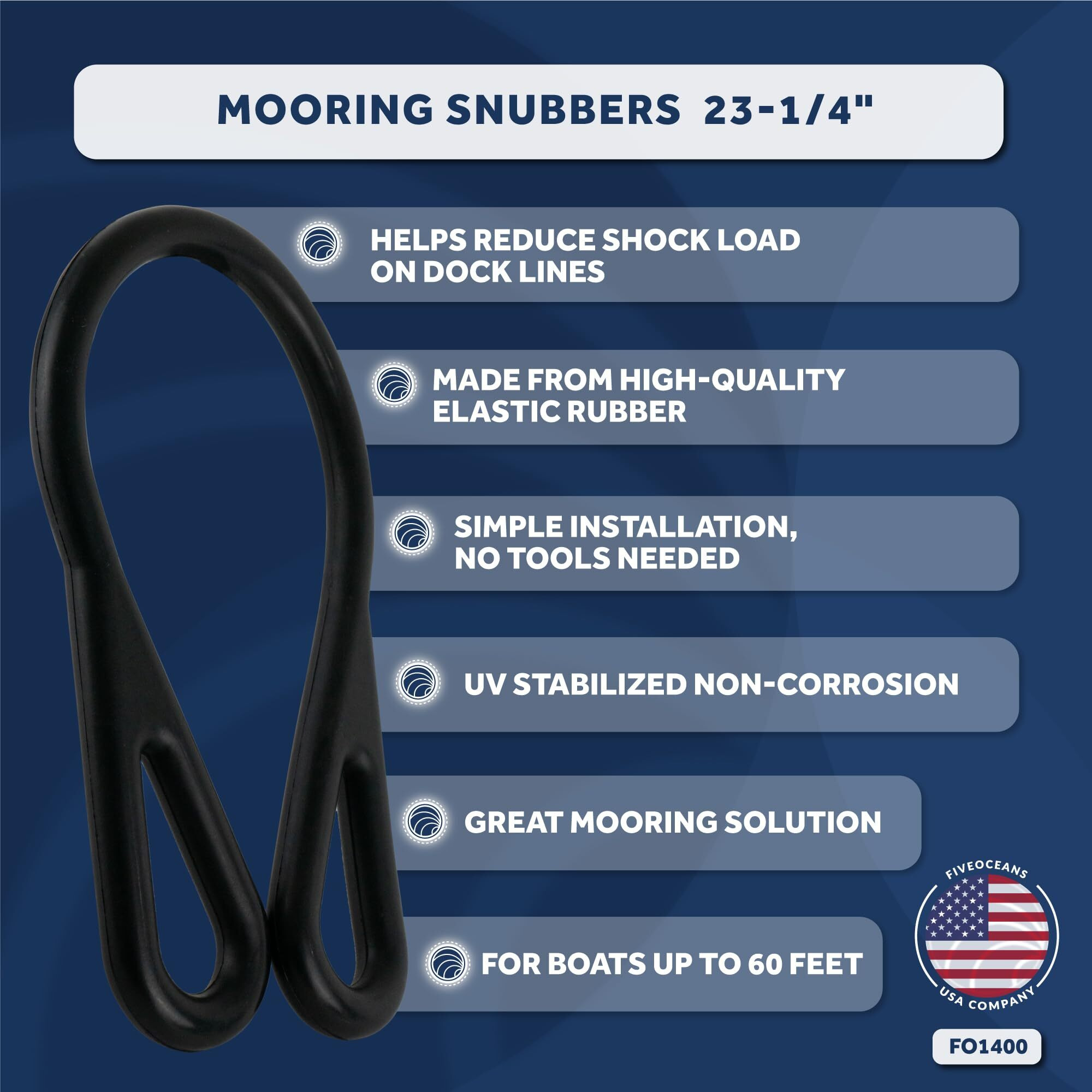 Five Oceans Fo1400 Marine Boat Mooring Line Rubber Snubbers Shock Absorber, 23-1/4 Inches