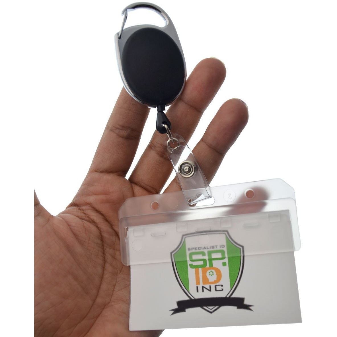 5 Pack - Premium Carabiner Badge Reels With Half Card Badge Holders - Leaves Mag Stripe Exposed For Pos And Swipe Cards By Specialist Id (Solid Black)