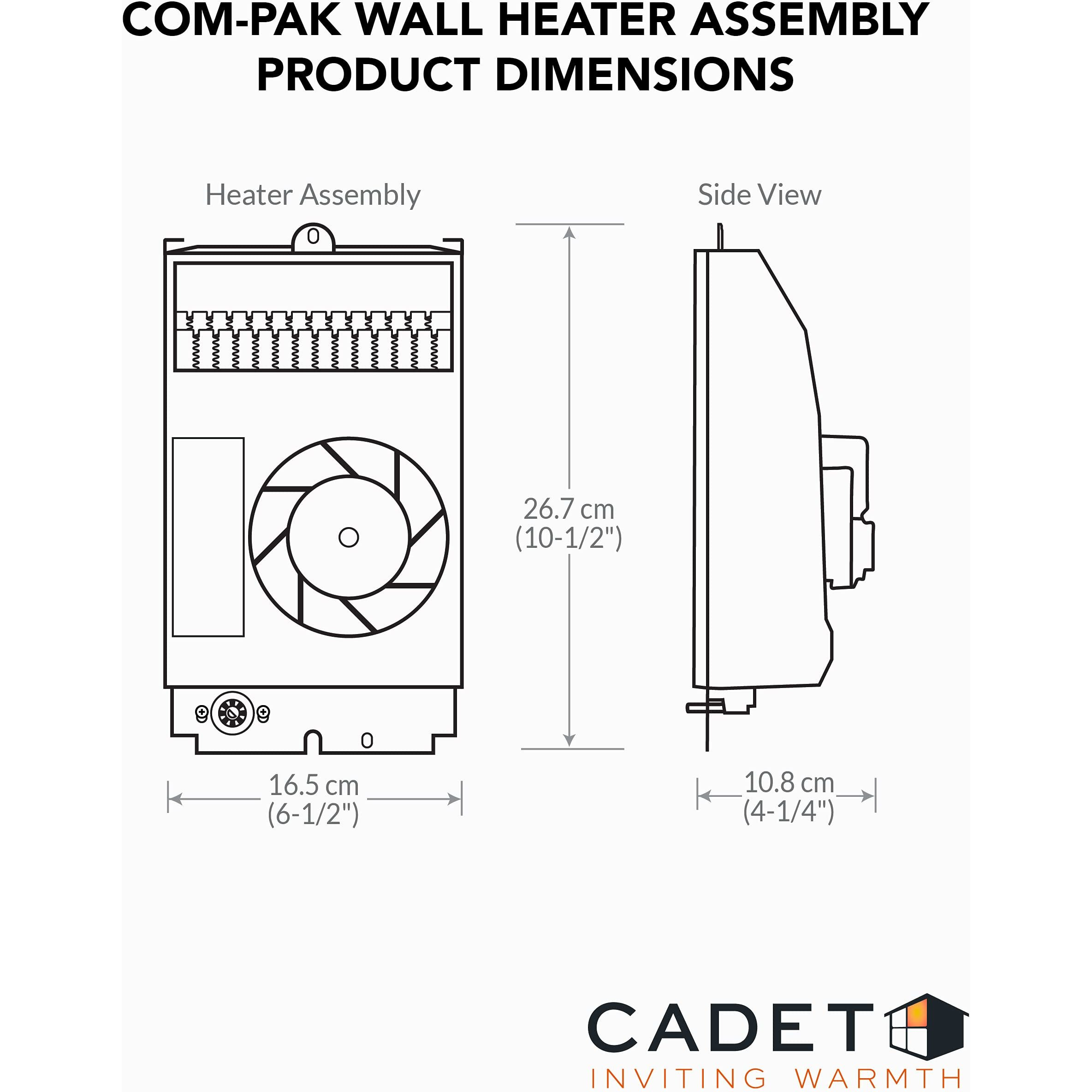 Cadet Com-Pak Electric Wall Heater Assembly Only Without Thermostat (Model Cs202, Part 67514), 6825/5120 Btu, 240/208 Volt, 2000/1500 Watt