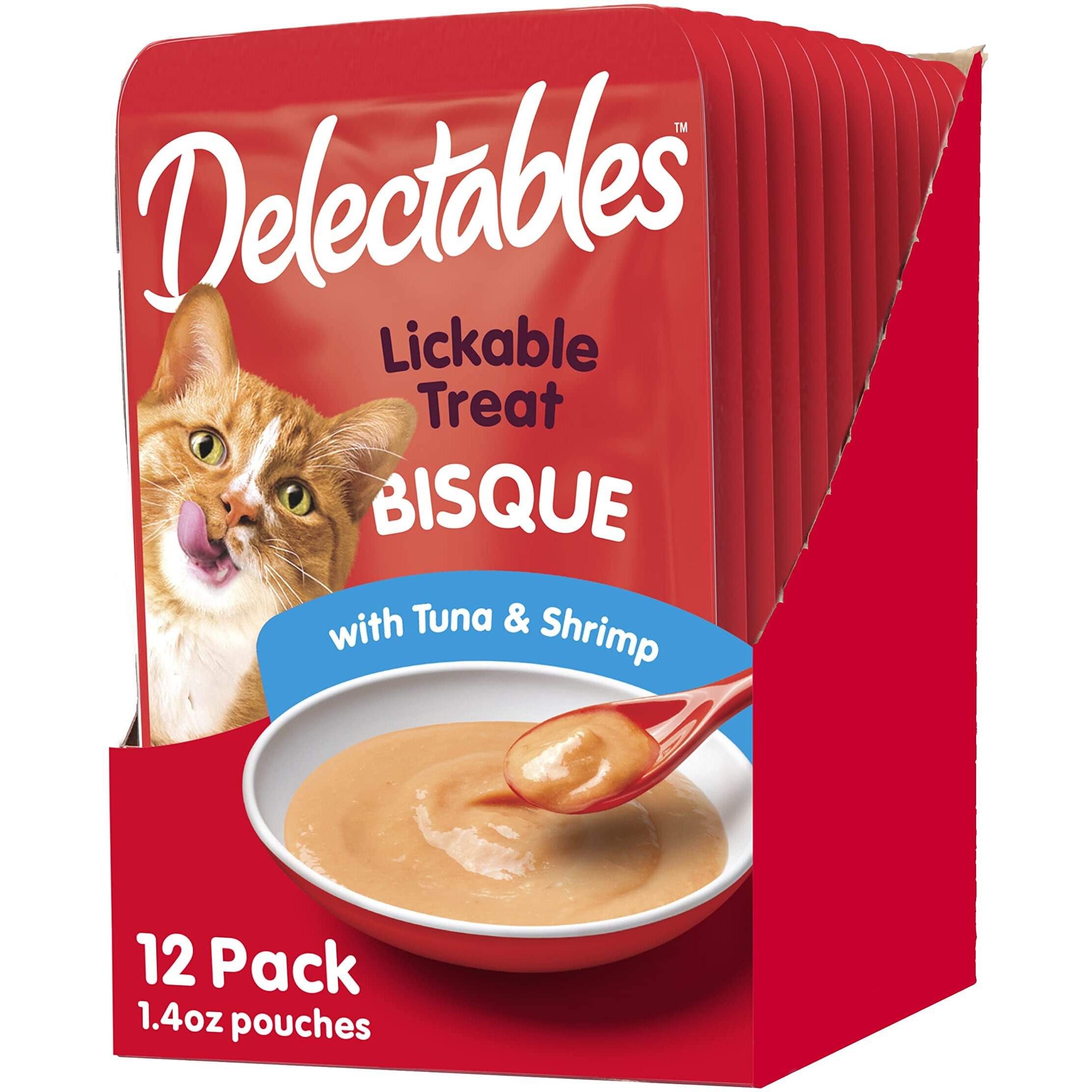 Delectables Bisque Lickable Wet Cat Treats - Tuna & Shrimp - 12 Pack