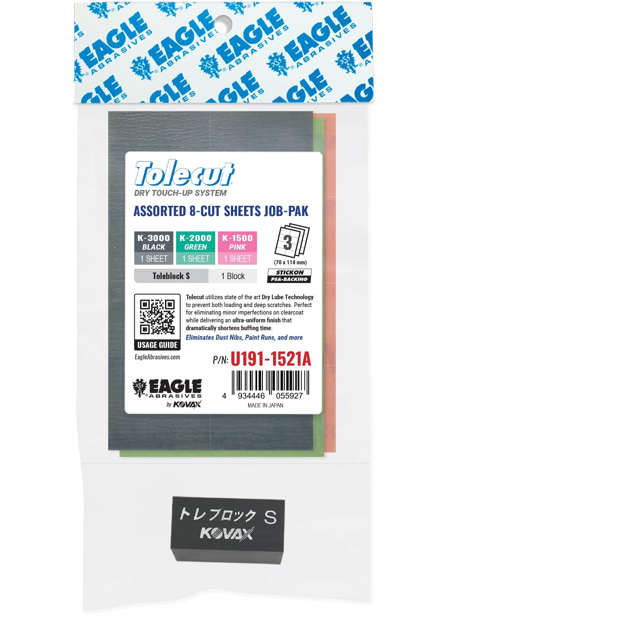 Tolecut Psa 8-Cut Block Sanding Sheets Job-Pak, Assorted Pink-Green-Black, U191-1521A, 3 Sheets + 1 Toleblock