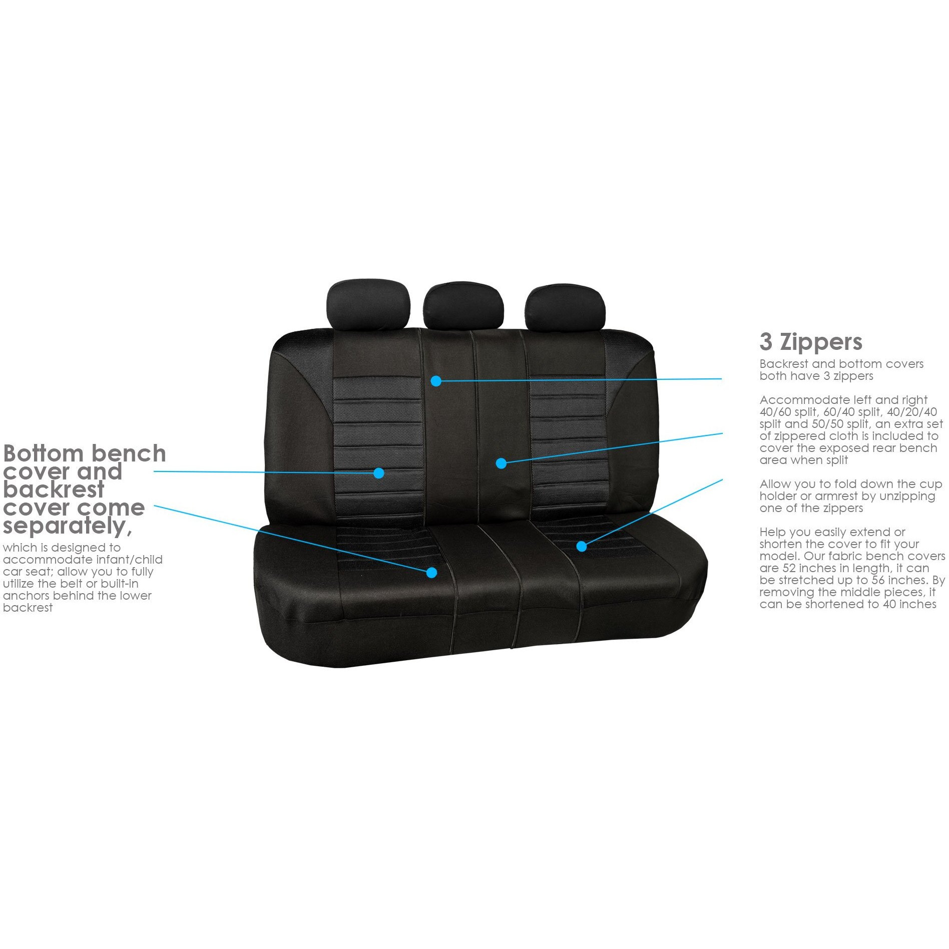 Fh Group Car Seat Cover For Back Seat Premium 3D Air Mesh Black Seat Cover Universal Fit Rear Seat Cover Split Bench Car Seat Protector For Dogs And Kids, Car Interior Accessories For Suv Sedan Van