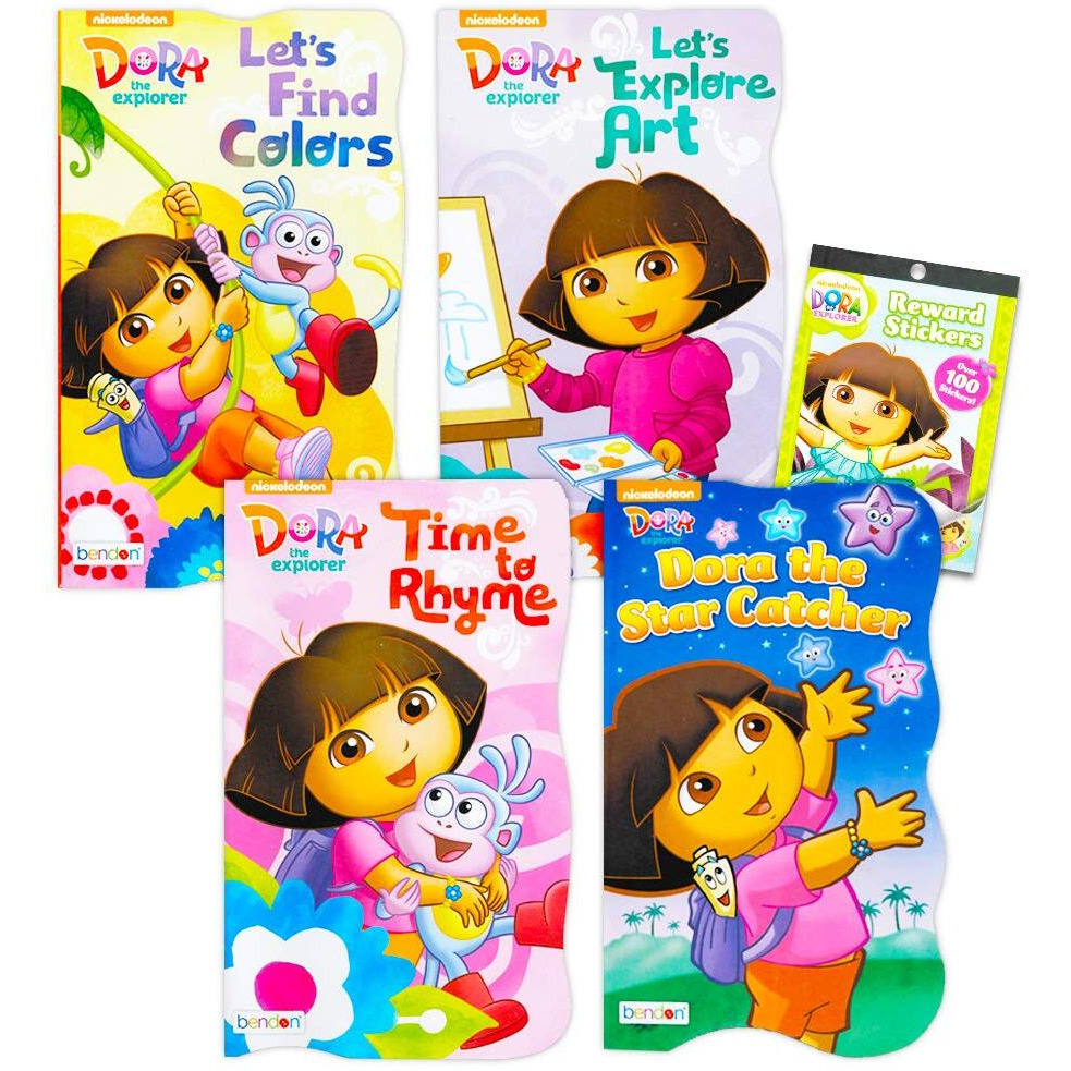 Nickelodeon Dora The Explorer Board Books For Kids Toddlers ~ Bundle Of 4 Dora Board Books With 300 Bonus Dora The Explorer Stickers (Dora Board Books)