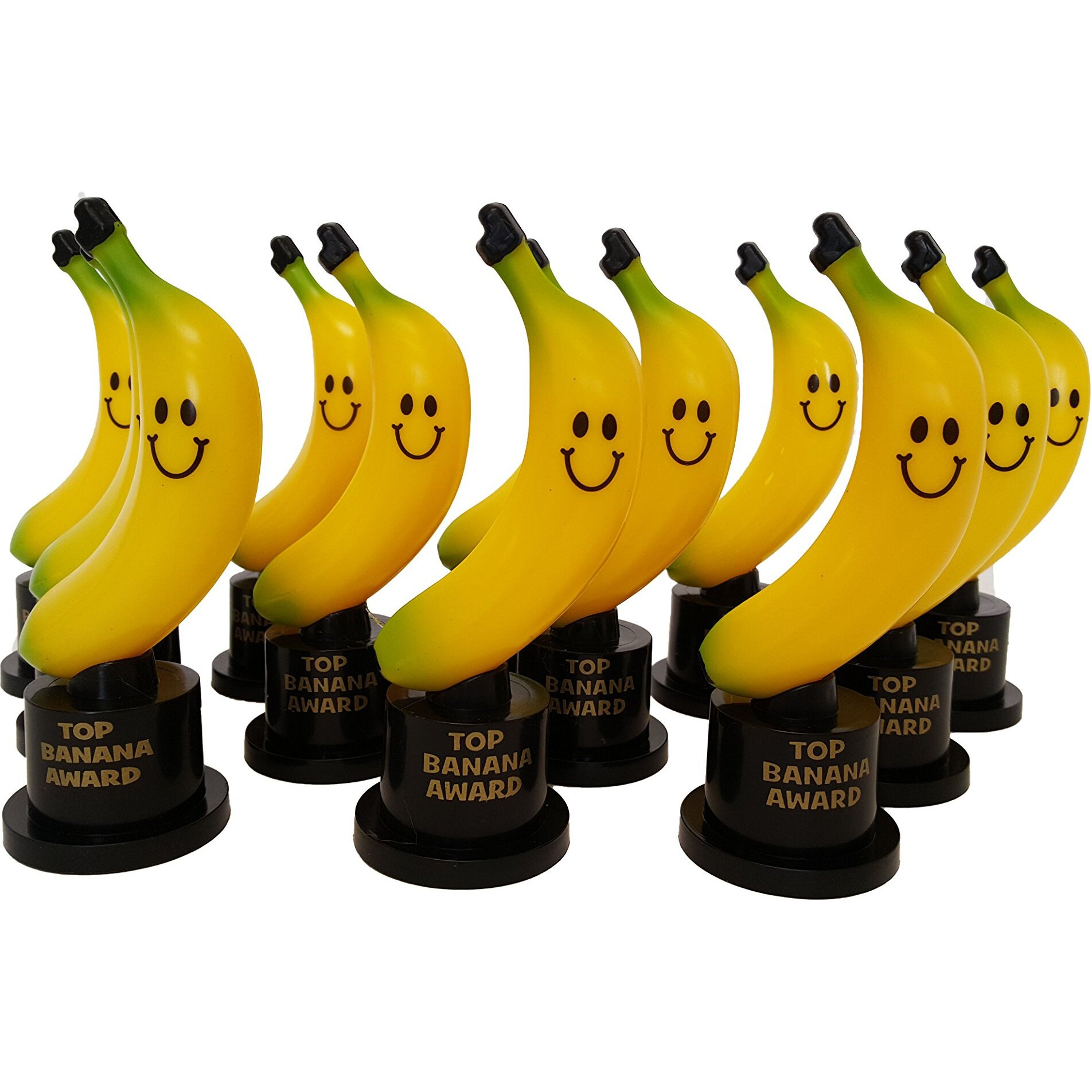 Plastic Gold Trophies, Oscar Trophy, Thumbs Up Trophy, High Five Trophy, Youre 1 Trophy, Star Trophy, Banana Trophy, By Playscene (6" Inch, Banana - 12 Pack)
