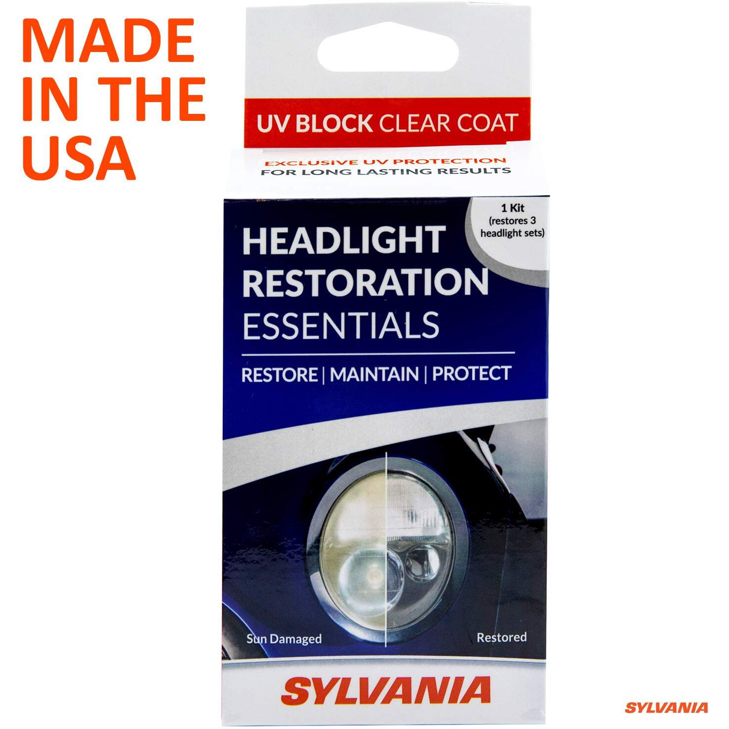 Sylvania - Headlight Restoration Essentials Kit - Uv Block Clear Coat, Most Important Step To Restore Sun Damaged Headlights, Surface Activator, Uv Protection For Clearer Headlights - 1 Fl Oz