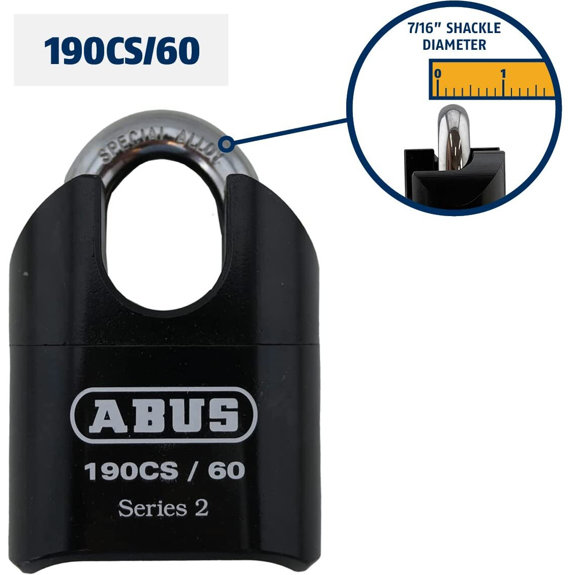 Abus 190Cs/60 High Security Solid Steel Combination Padlock, Closed Shackle