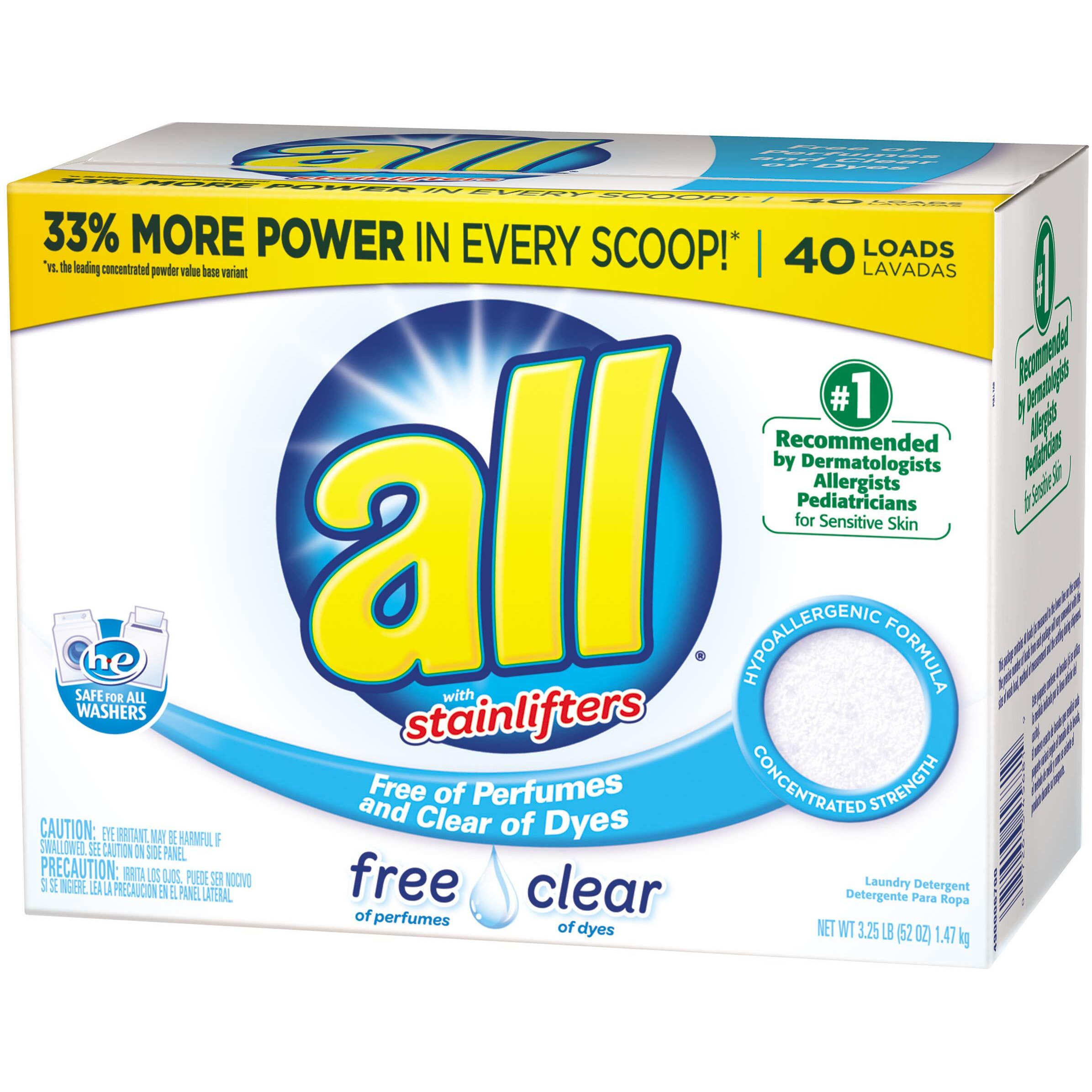 All Powder Laundry Detergent, Free Clear For Sensitive Skin, 52 Ounces, 40 Loads